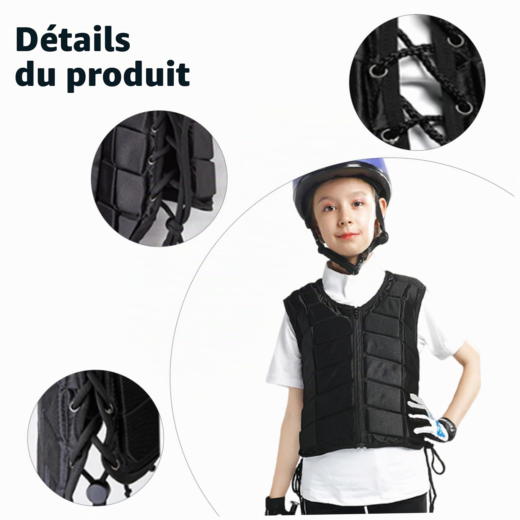 Jorzer Gilet d'équitation avec Fermeture éclair, Gilet de Protection Antichoc, Sangle réglable, d'équitation Doux et Respirant pour Femmes, garçons, Filles et Enfants