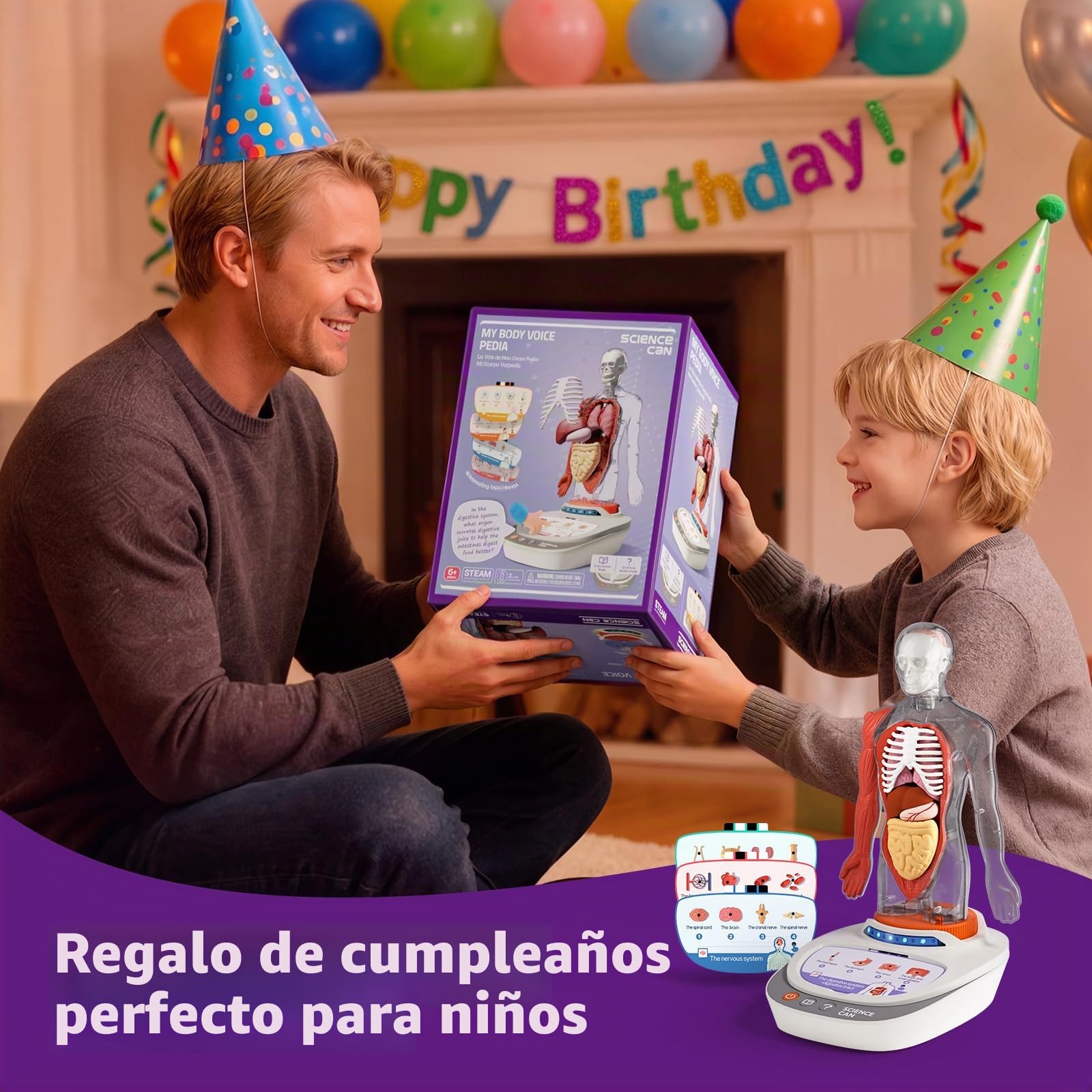 Science Can Modelo de cuerpo humano para niños, modelo interactivo que habla de anatomía humana – Kit de montaje anatómico realista de 28 cm, 15 piezas extraíbles y guía (francés no garantizado)