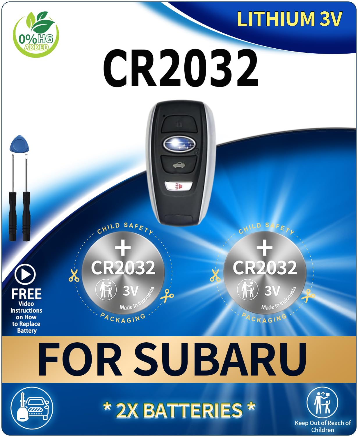 IYUKETROR Subaru Key Fob Battery Replacement CR2032 (2 Pack) - Fits Outback, Forester, Crosstrek, Ascent, Impreza, Legacy, WRX, BRZ Subaru Key Battery