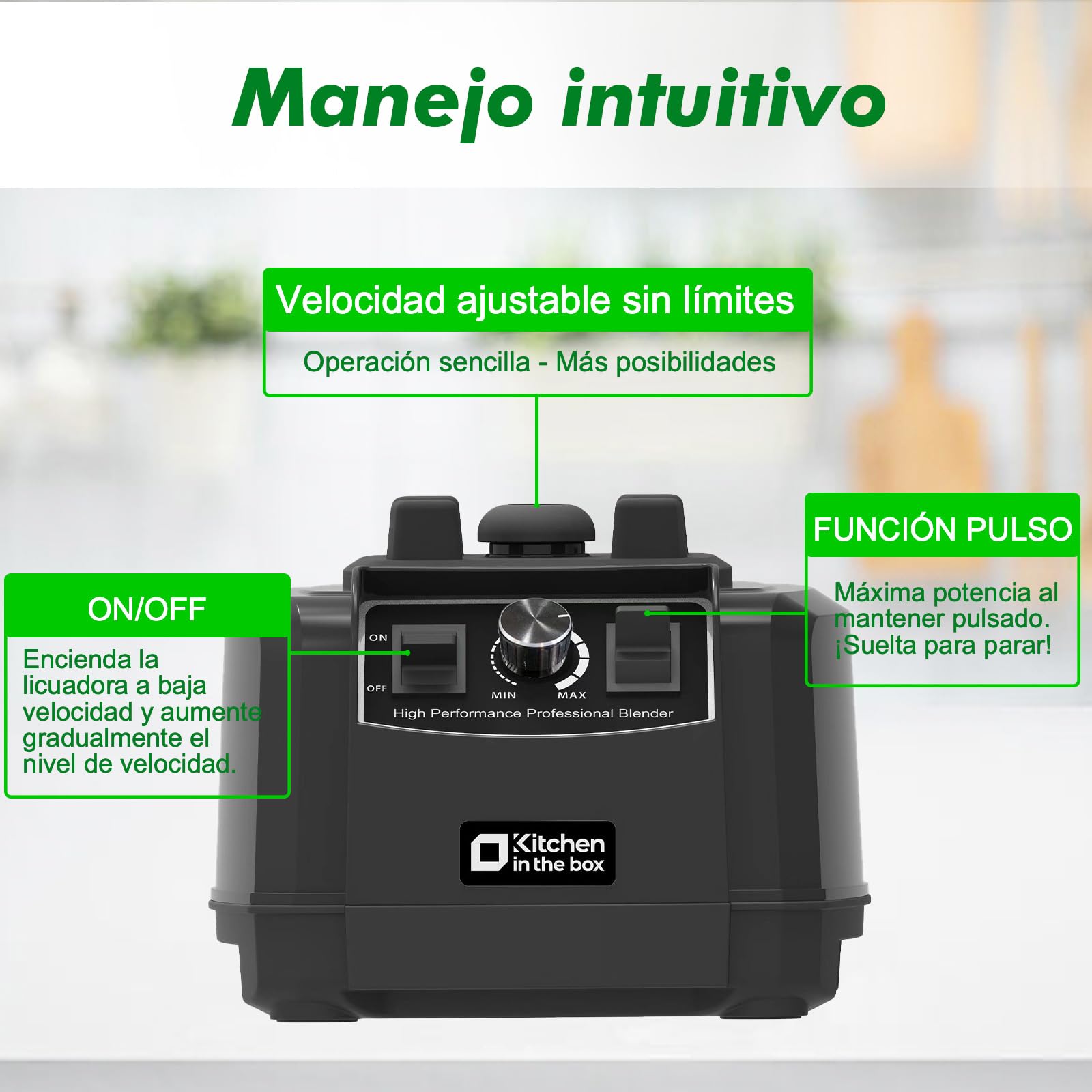 Kitchen in the box Batidora de Vaso,Licuadora Profesional 2L,1500W,8 Cuchillas de Acero Inoxidable,Licúa Batidos Rápidamente,Licuadoras para Zumos y Batidos sin BPA(Negra)