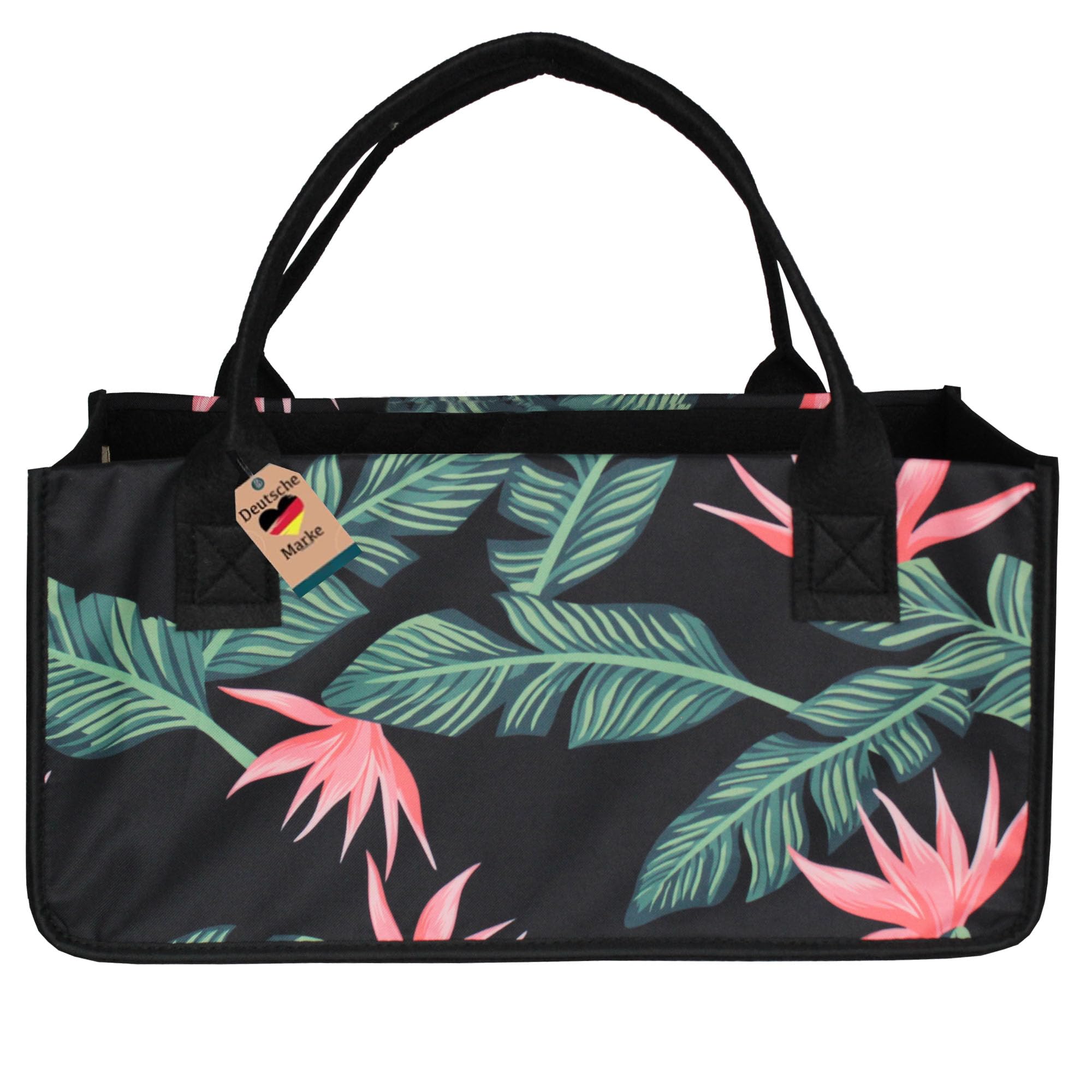 2 bolsas de fieltro negro para bolsa de compras, bolsa de troncos de chimenea, cesta de periódicos, cesta para troncos, Flor - Rosa, 50 x 25 x 25 cm