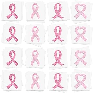 256PCS Breast Cancer Awareness Glitter Tattoos Stickers – Pink Ribbon Hope Strength Party Supplies Favors Decorations Accessories