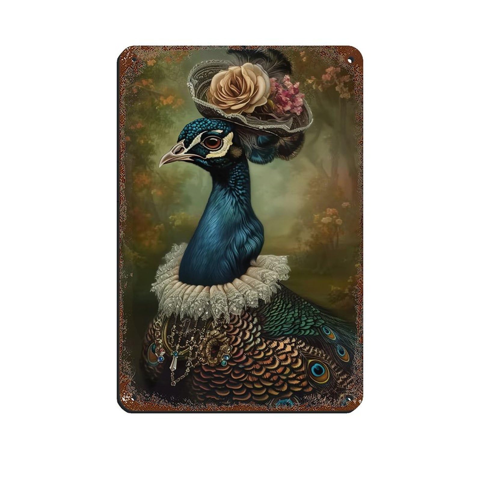 Peacock Lady Painting Poster, Renaissance Peacock Retro Poster Metal Tin Sign Chic Art Retro Iron Painting Bar People Cave Cafe Family Garage Poster Wall Decoration 8x12inch(20x30cm)