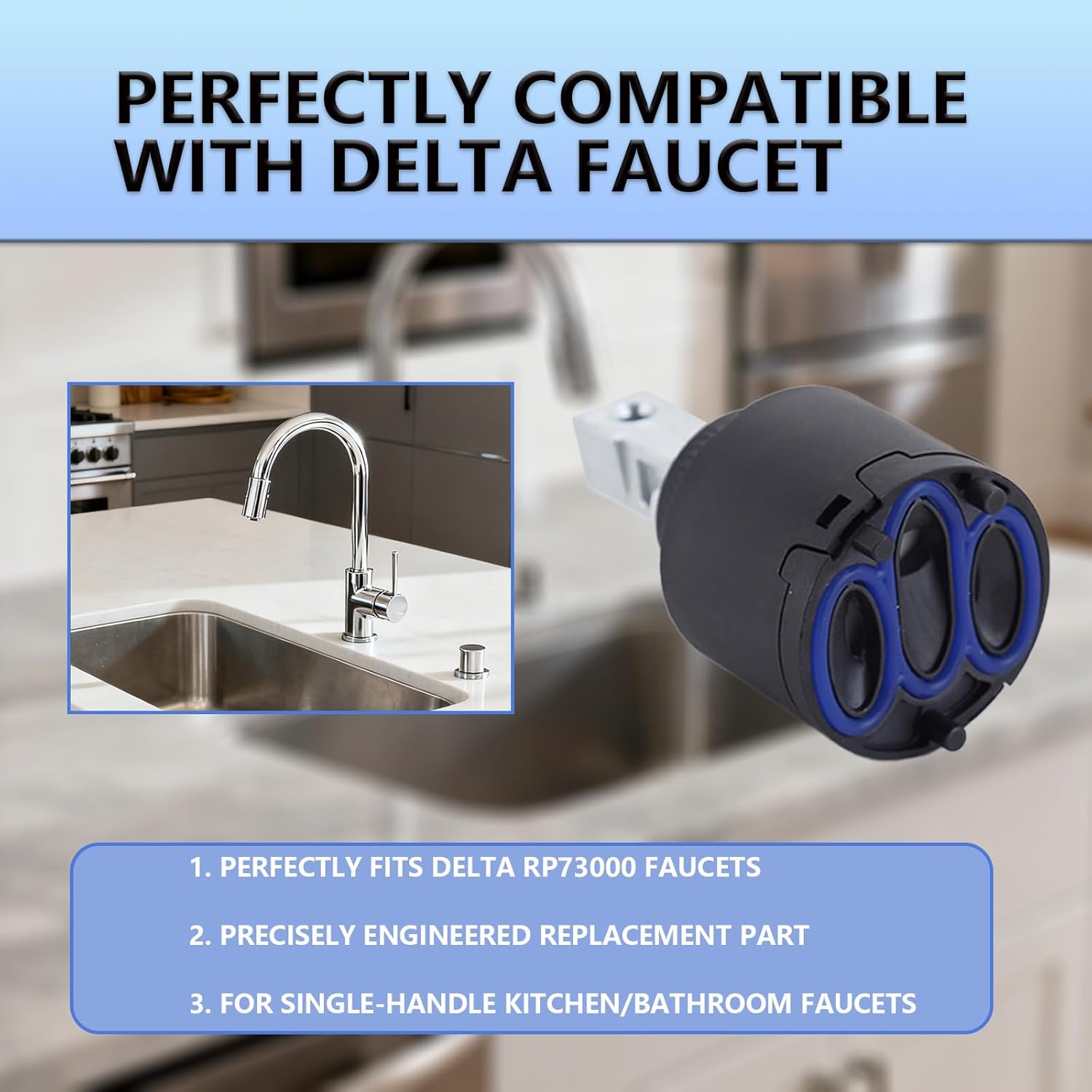 Faucet RP73000 Cartridge Replacement for Single Handle Kitchen Basin Shower Faucet Part, Compatible with Delta Plumbing Replacement Parts, Easy DlY Installation