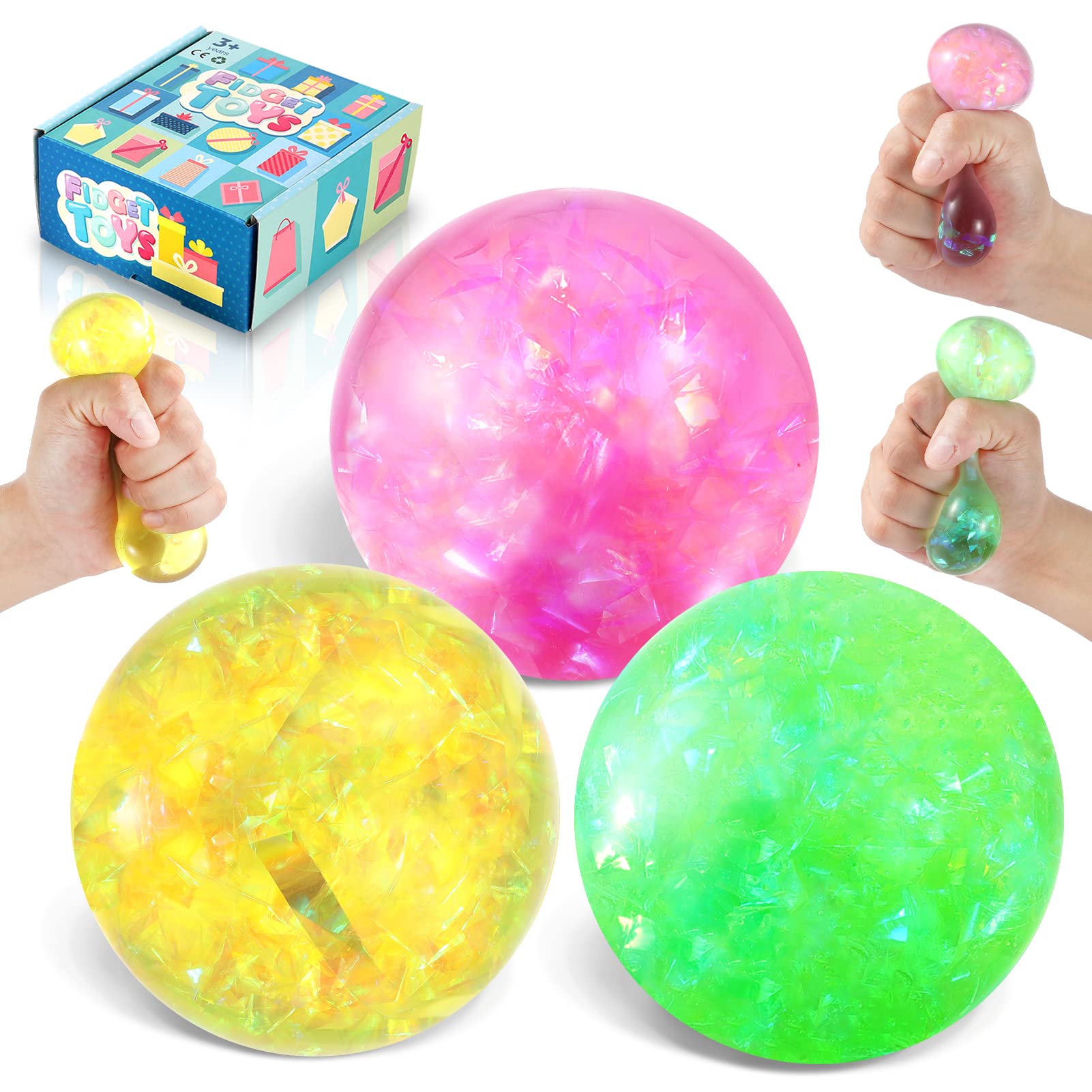 Photo 1 of 2 - Sensory Stress Balls Set - 3 Pack of Stretchy and Squeeze Fidget Toys for Hand Therapy, ADHD, Anxiety, and Tension Relief - Easter Basket Stuffers Party Favor Squishy Ball for Kids and Adults