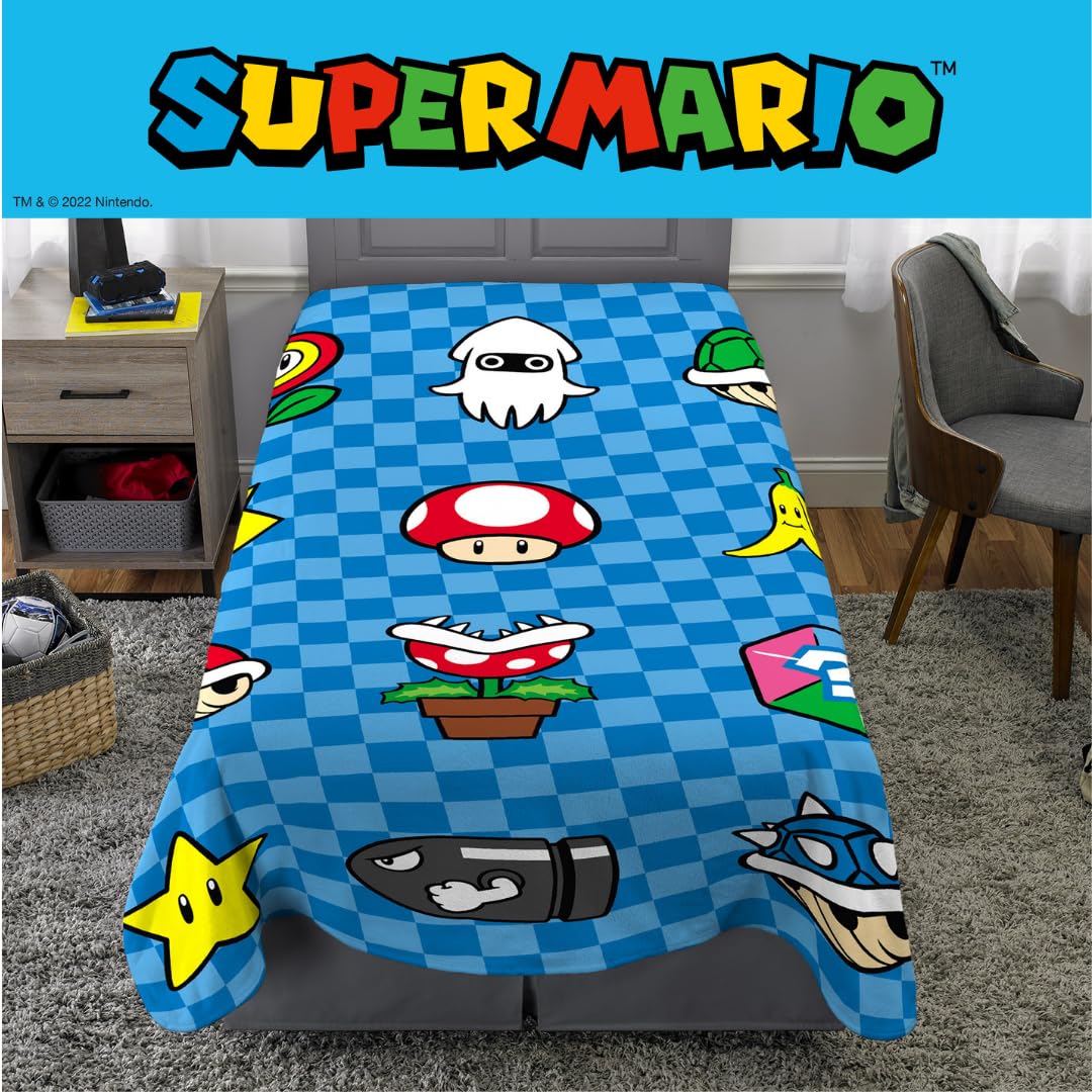 Franco Super Mario Bros. Pościel dla dzieci, super miękka, przytulna, narzuta, 157 x 229 cm, (oficjalny produkt licencjonowany) dla dzieci