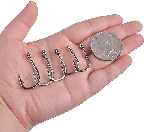 Miniatura 9 de Ganchos de pesca para agua salada, anzuelos circulares de acero inoxidable, 2 ganchos de asistencia fuerte, ganchos afilados para agua salada del
