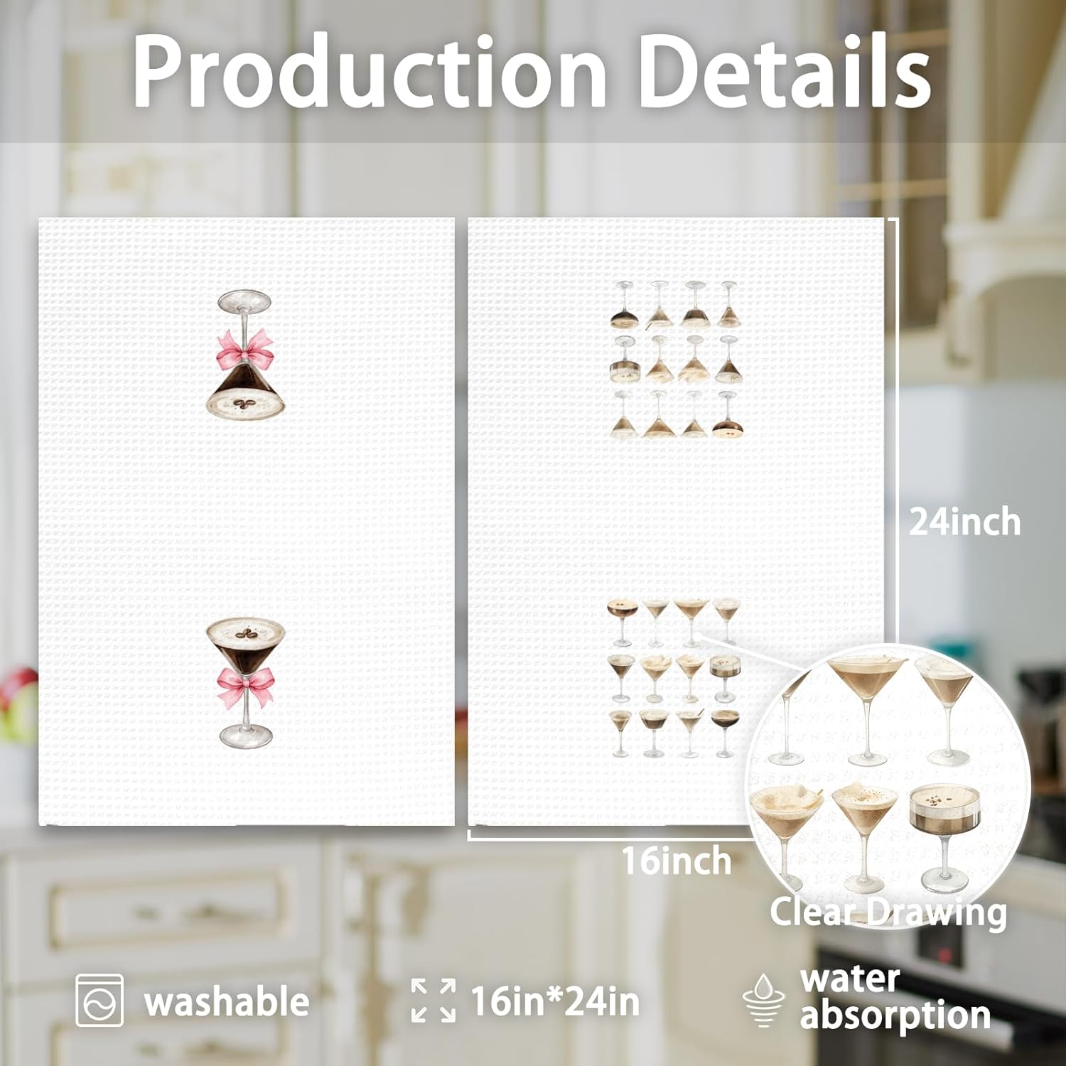 Espresso Martini Gifts Kitchen Towels Set of 2, Espresso Martini Decor Hand Towels, Pink Bow Coquette Bow Espresso Martini Dish Towel Tea Towels for Kitchen Home Bar Cart Decor, 16x24In - Image 7