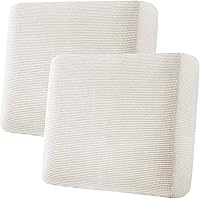 H.VERSAILTEX Super Stretch Seat Cushion Covers for Sofa - 2 Pack Ivory Jacquard Fabric Slipcovers, Fits T & Box Cushions