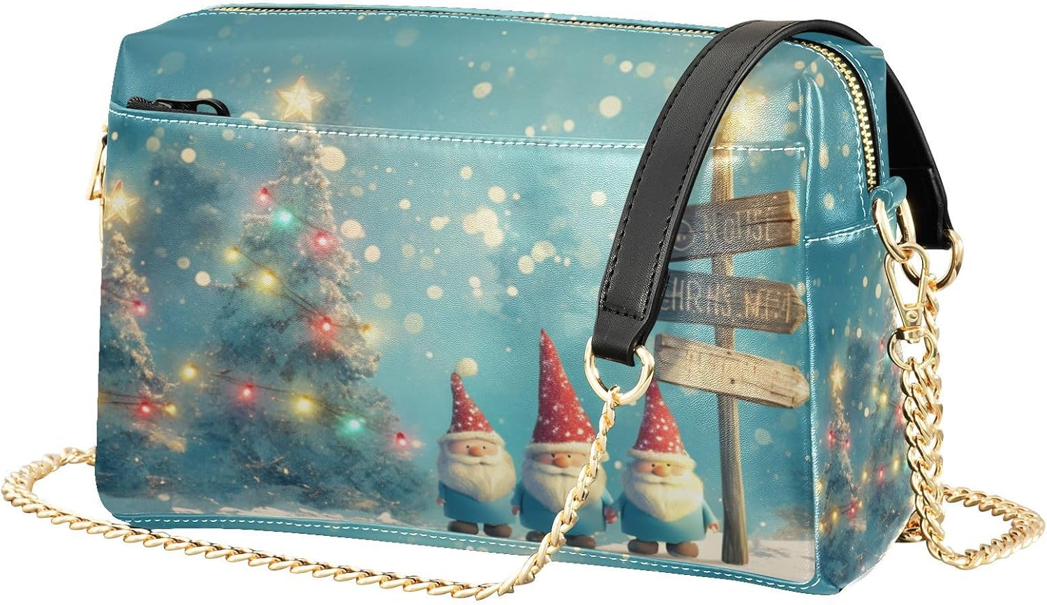 Small Crossbody Bag Women Vegan Leather Cute Christmas Gnome Winter Casual Purse Waterproof Handbag For Travel