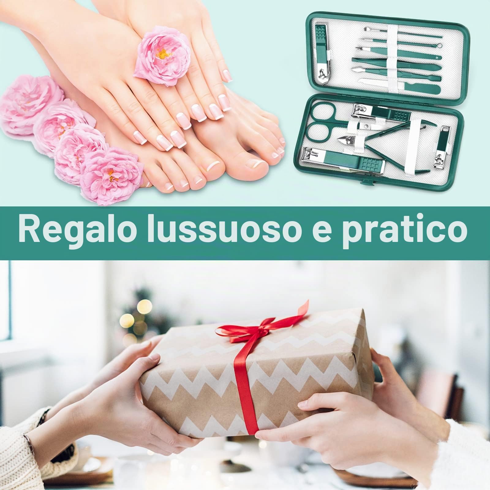 DUAIU Set Manicure,12 Pezzi Tagliaunghie Set Professionale,Kit Manicure Pedicure,Kit per Unghie in Acciaio Inox,Set di Tagliaunghie per Uomo e Donna con Custodia da Viaggio