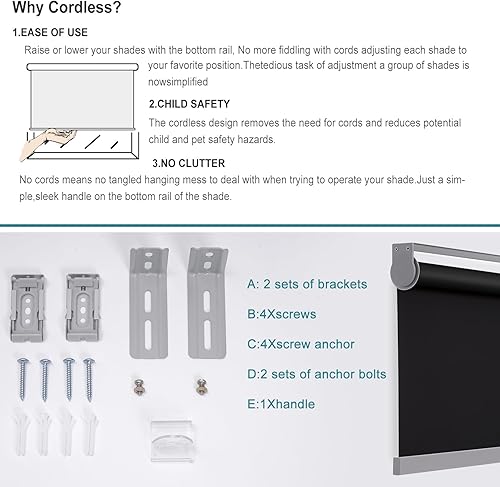 Miniatura 8 de Changshade Persiana enrollable de tela sin cordón, persianas de bloqueo de luz para ventanas con aislamiento térmico, protección UV, persianas