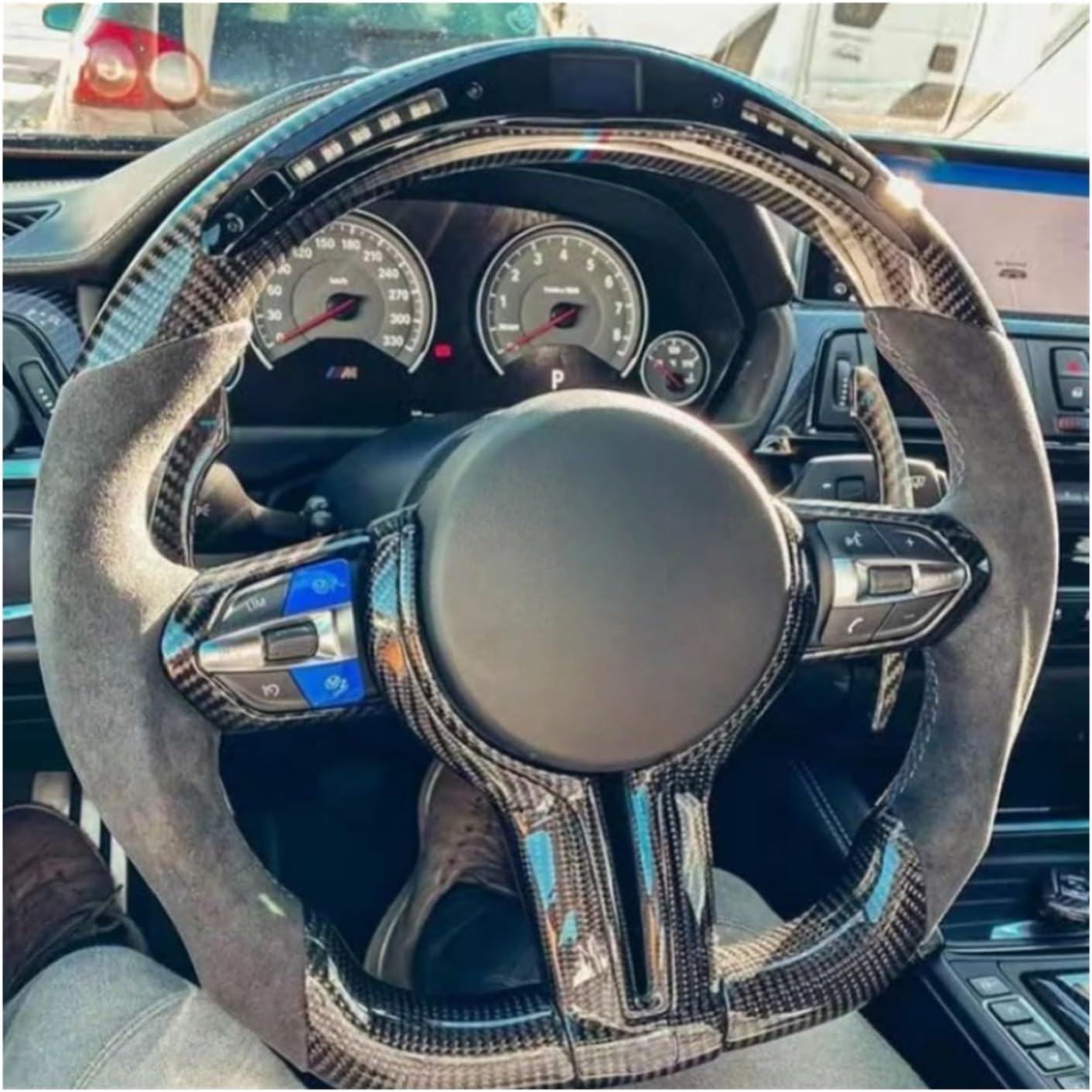 LED Car Steering Wheel Custom Made Leather Carbon Fiber Compatible For BMW 1Series 2 Series 3 Series 4 Series M2 M3 M4 Interior Accessories(Style b)