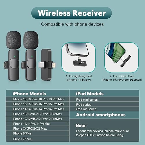 MAYBESTA Wireless Mini Microphone for iPhone, Android Phone - Lavalier Lapel Mic for Audio Video Recording - Clip on Content Creator Microphones for YouTube Tiktok Podcast Vlogging