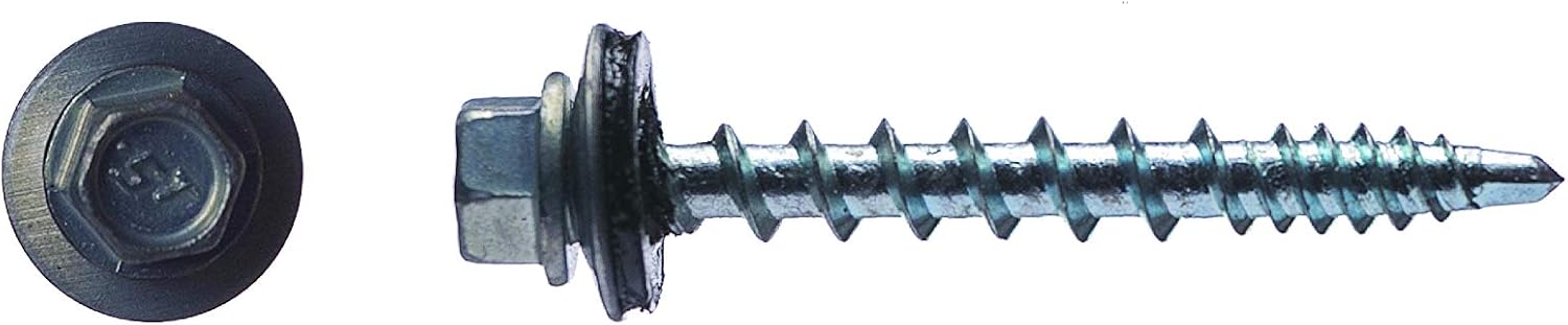 Big Timber WB112Z #10 by 1-1/2-inch 1/4"-drive bit Hex/Washer Head Metal to Wood Screws Zinc,(2500 per Box)