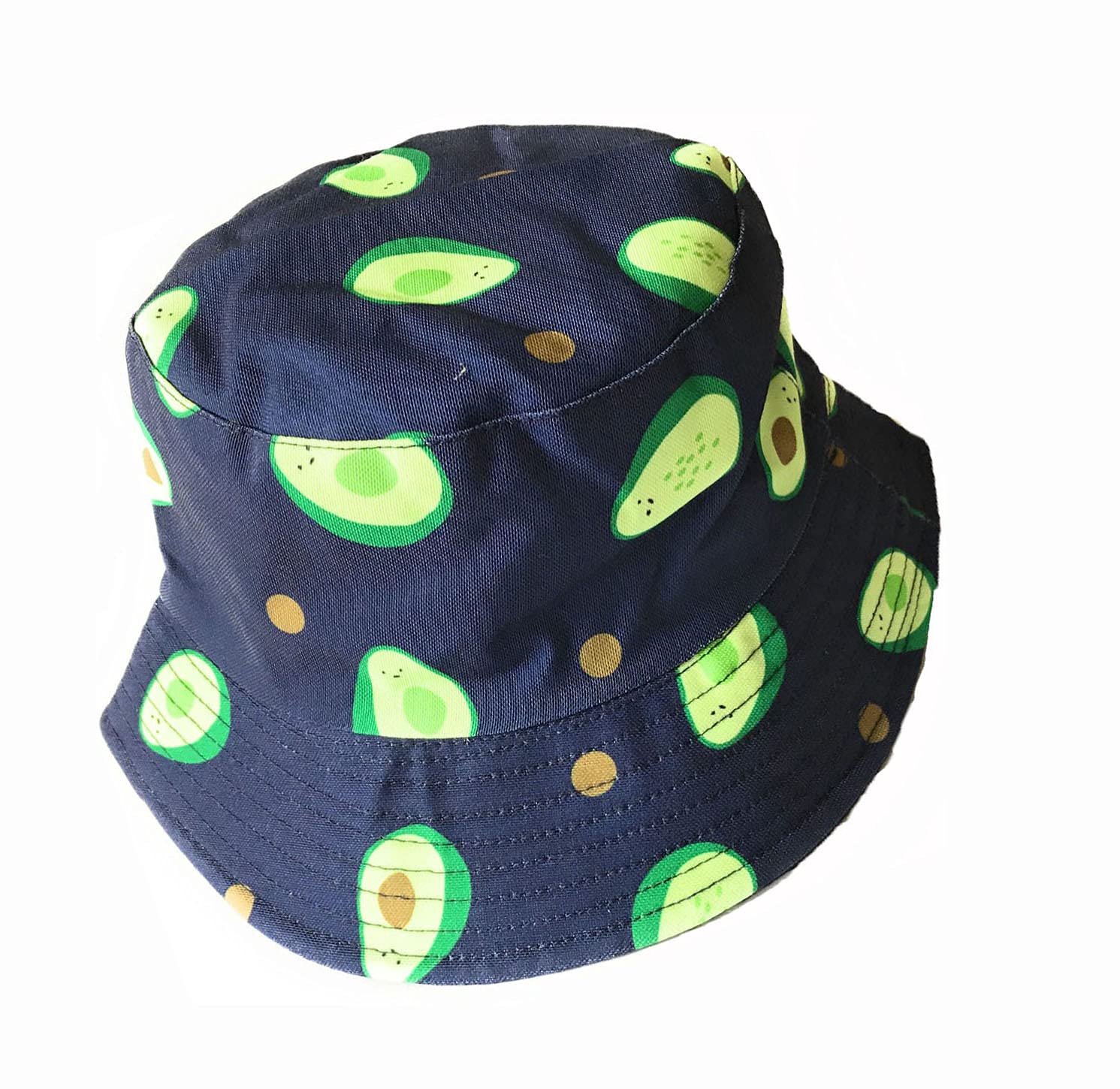 Kgm Unisex White Multicolored Cool Fun Print Animal Fruit Leaf Hawaii Design Bucket Hat - Festival Holiday Travel Hats (Avocado_blue)