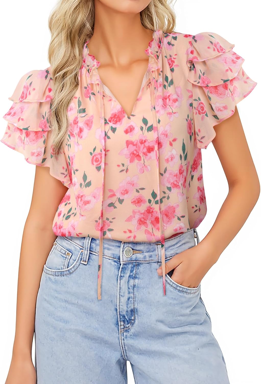 Lotusmile Summer Chiffon Dressy Casual Blouses Elegant