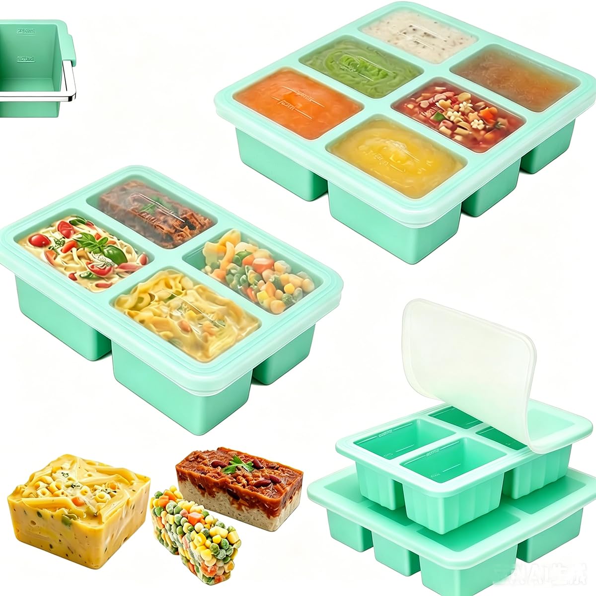 2 Pack Silicone Ice Cube Trays, Easy Release Flexible-10 Cubes Ice Cube Molds,Silicone Ice Cube Molds with Removable Lids for Cocktail, Whiskey, Baby Food, Chocolate-Reusable,Green โ image 1