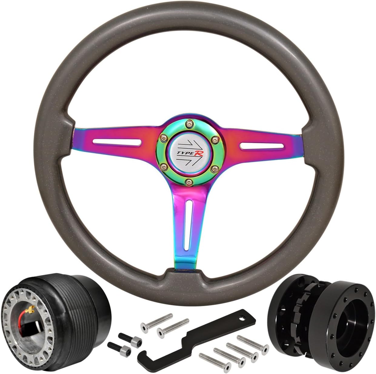 345mm 6-Bolt Steering Wheel Hub Adapter Extender Type-R Horn Button Upgrade Replacement For MR2 AE86 Corolla Civic S2000 TC XA XB