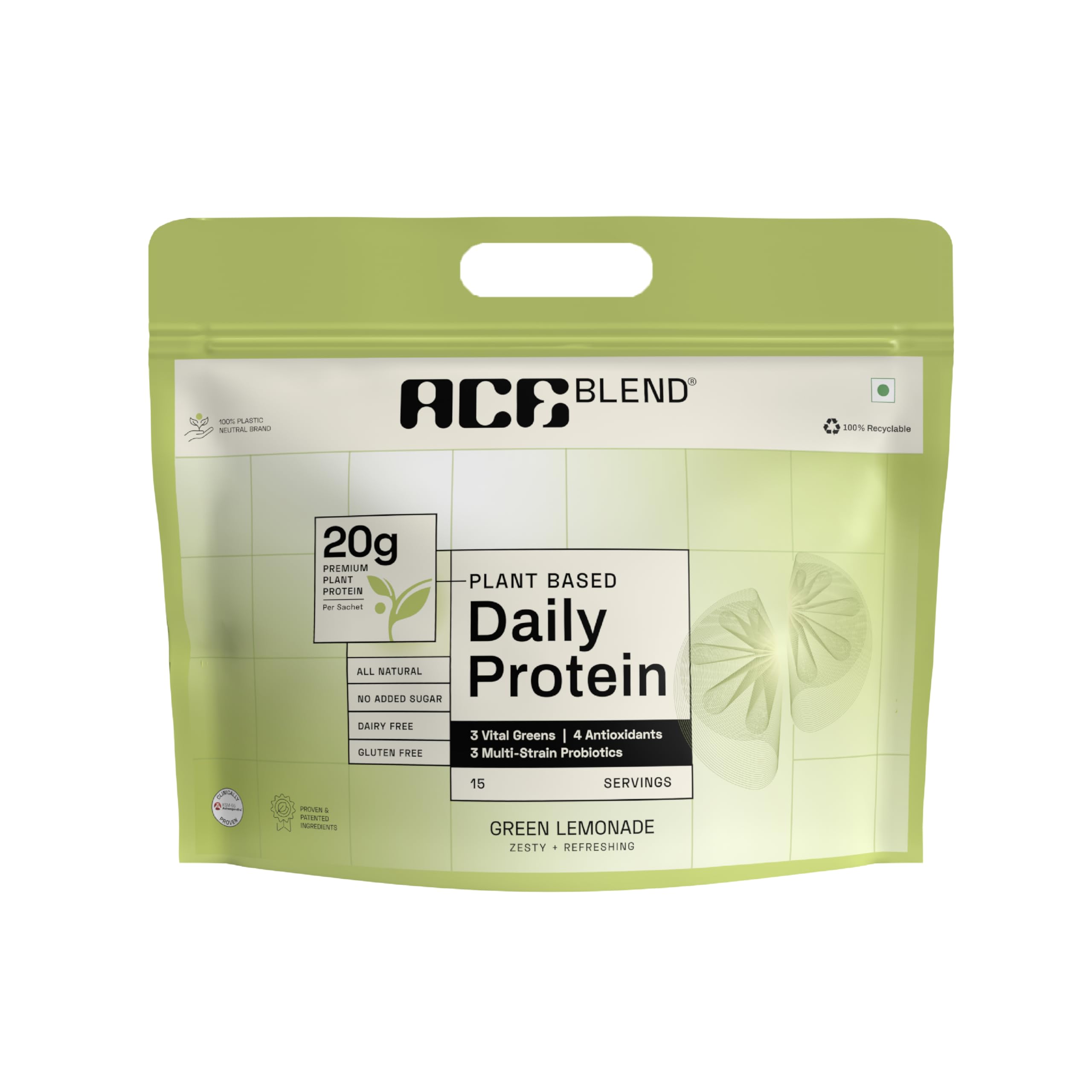 Ace Blend DAILY 20G Vegan Plant Protein Powder | 60 Servings | Green Lemonade | 4 Vital Greens, 4 Antioxidants, 3 Probiotics | Blended for All Men & Women | 100% Gut Friendly (B0D639HLVX) Amazon Price History, Amazon Price Tracker