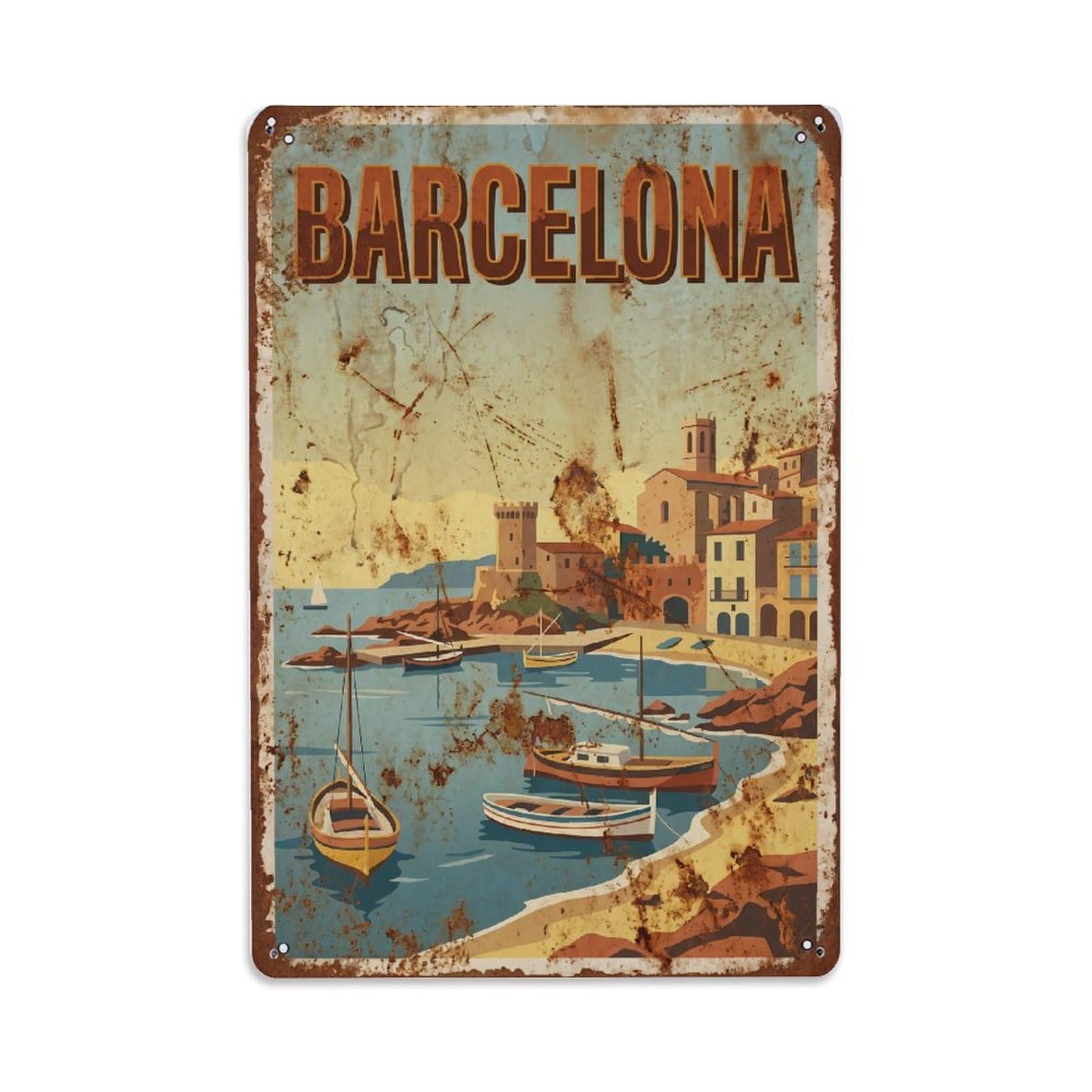 Vintage Travel Inlets Spain Sheltered Metal Tin Sign Plaque Wall Decor for Cafe, Club Bar, Office, Home Garden Metal Poster 8x12Inch