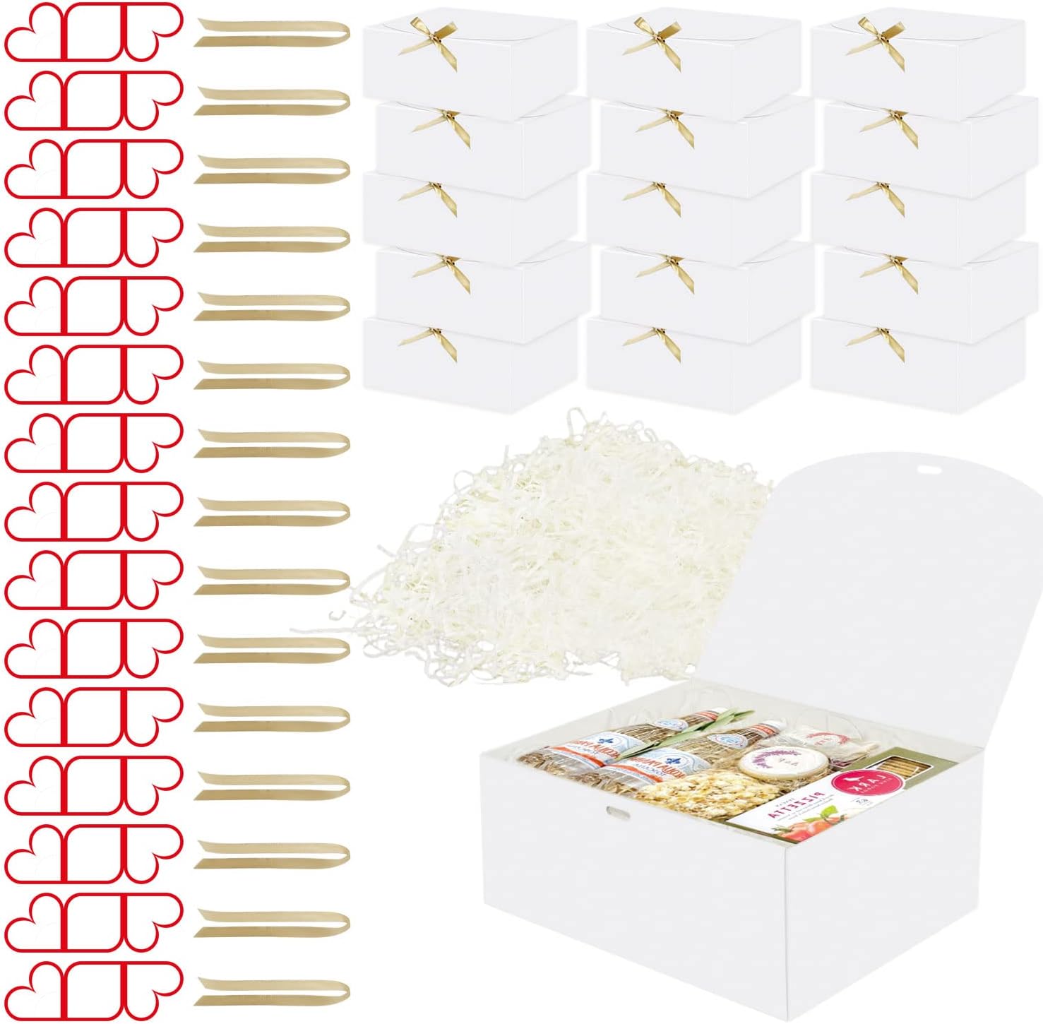 HUAPRINT Gift Boxes,25.4x20x10cm,White Gift Boxes with Lids for Wedding Present,Proposal,Engagements,Groomsmen-Contain 15 Boxes, Greeting Cards,Paper Shred Filler,Ribbons