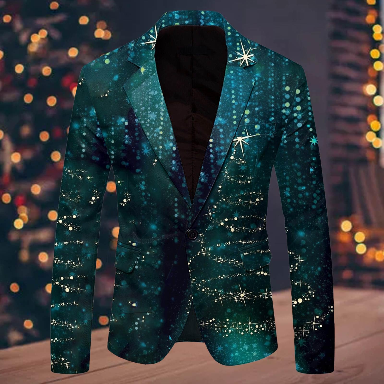 pvucpot Giacca natalizia da uomo, slim fit, bottone, in varie stampe, feste, blazer, risvolto slim fit, blazer con stampa bicchiere di vino rosso Print Jacket Xmas