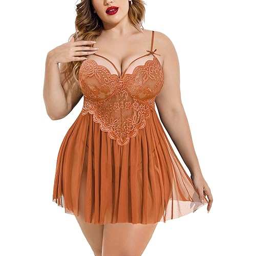 Avidlove Plus Size Lingerie Lace Babydoll Womens Strap Chemise Nightgown V Neck Nighty Mesh Sleepwear Side Slit Nightdress
