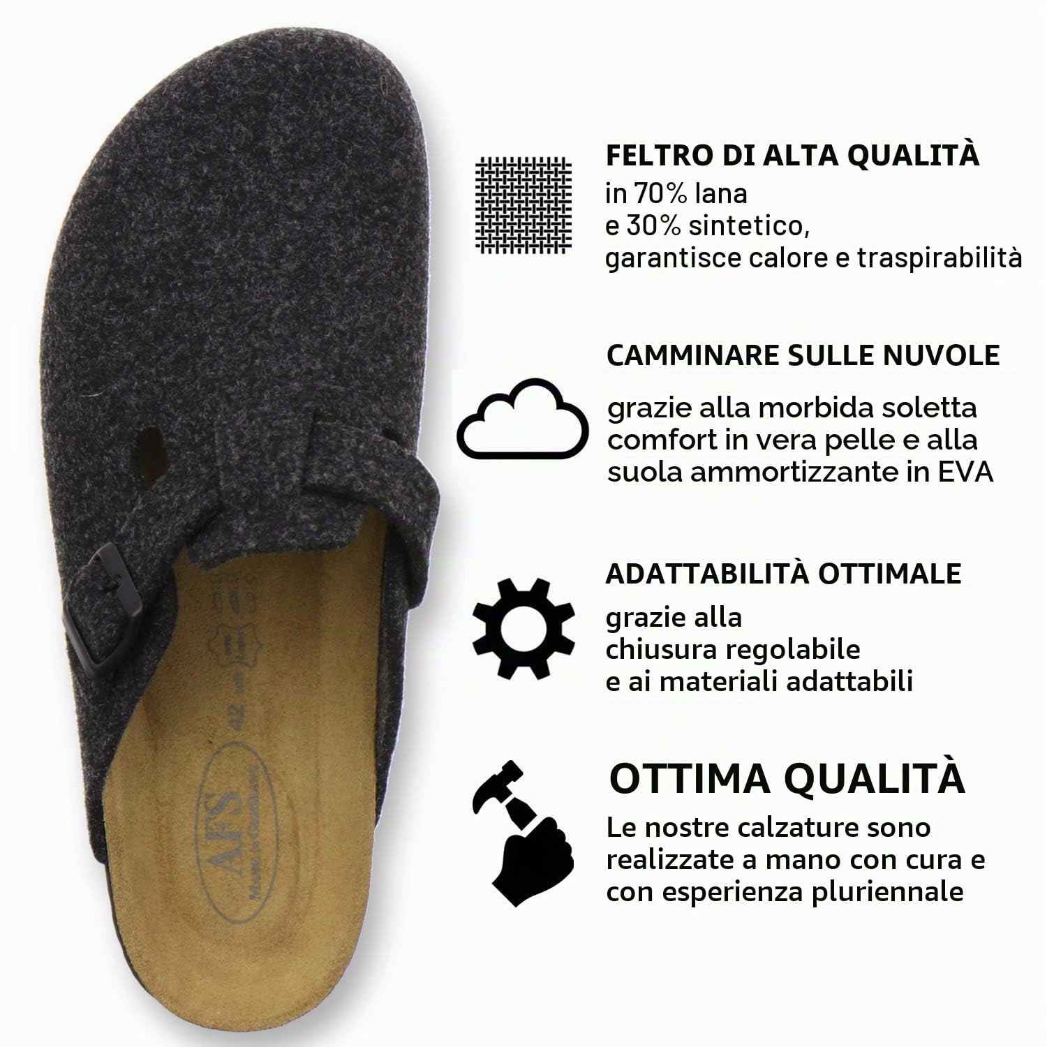 AFS Pantofole da Uomo Chiuse in Feltro, comode, Calde Scarpe Invernali, Made in Germany, 36900