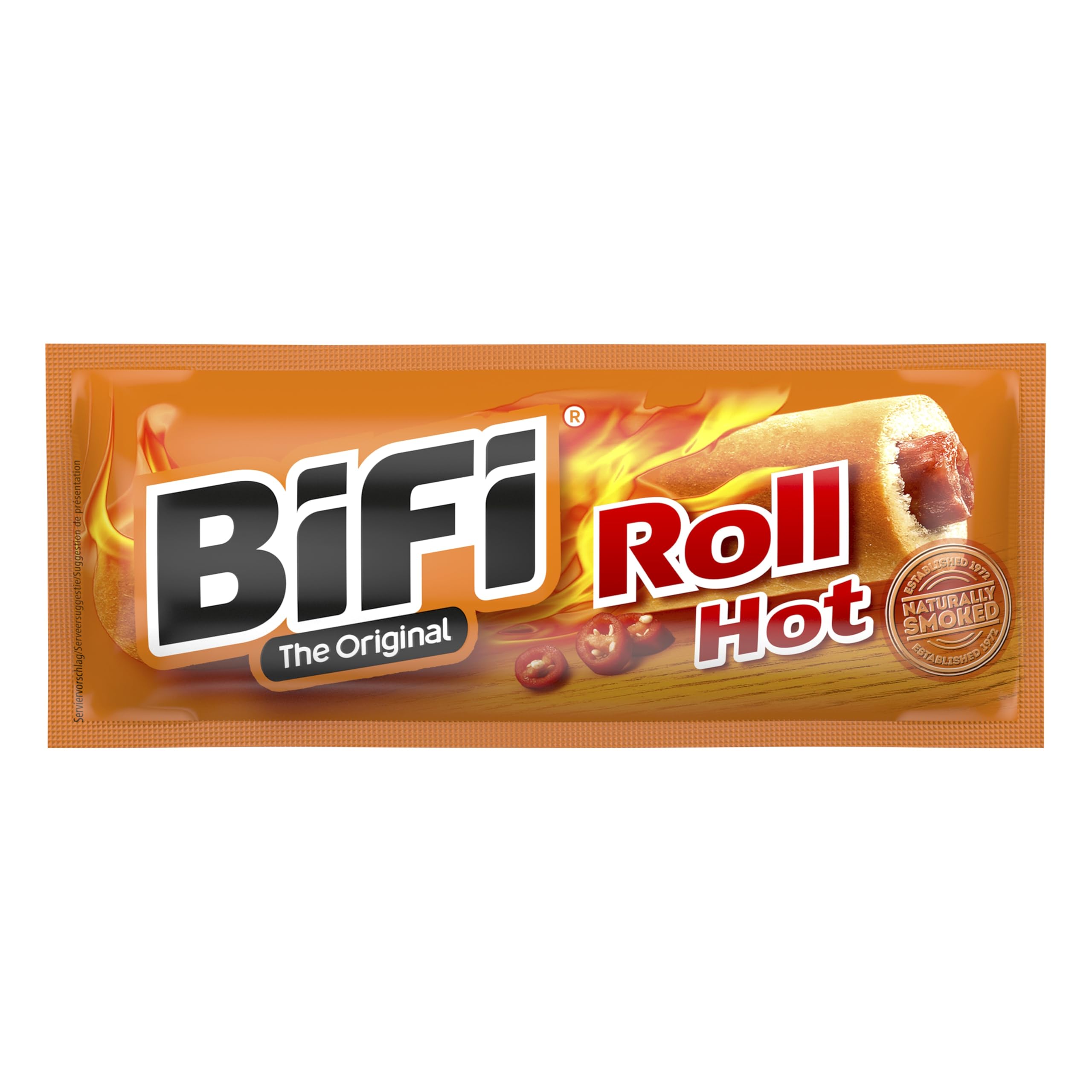 BiFi Roll Hot, Salamino Snack in Morbido Panino, Snack Piccante in Formato Tascabile, da Gustare in Viaggio, in Ufficio o Quando fai Sport, Con Peperoncino e Paprika, Confezione da 24 (24 X 45 g)