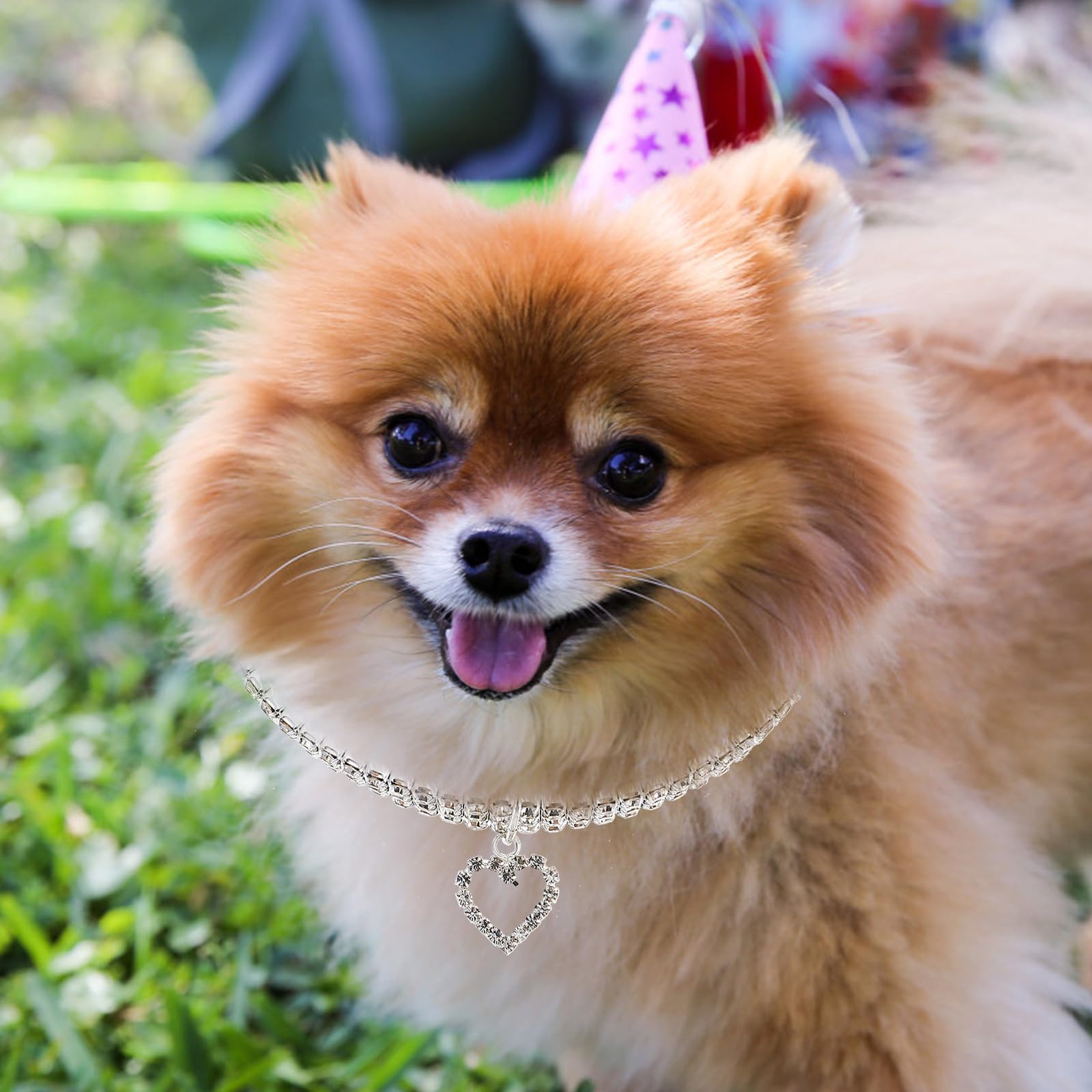 Collare per Cani Cuccioli con Pietre Decorative Elastiche Bianche con Ciondolo a Forma di Cuore Facile da Mettere e Protezione per Collo del Cane