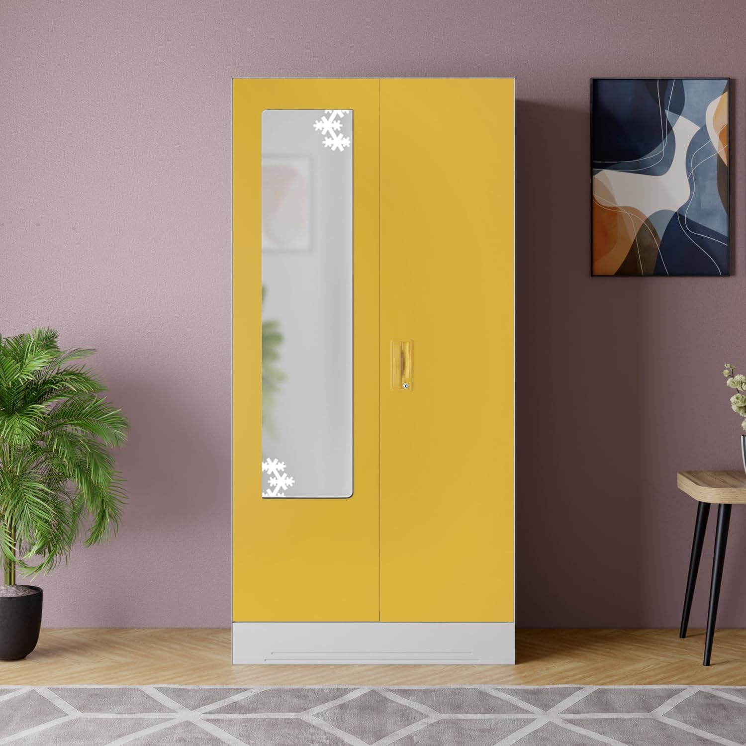 GODREJ INTERIO Slimline 2-Door Steel Almirah with Star Mirror (Calendula), 1-Year Warranty, 1 Locker