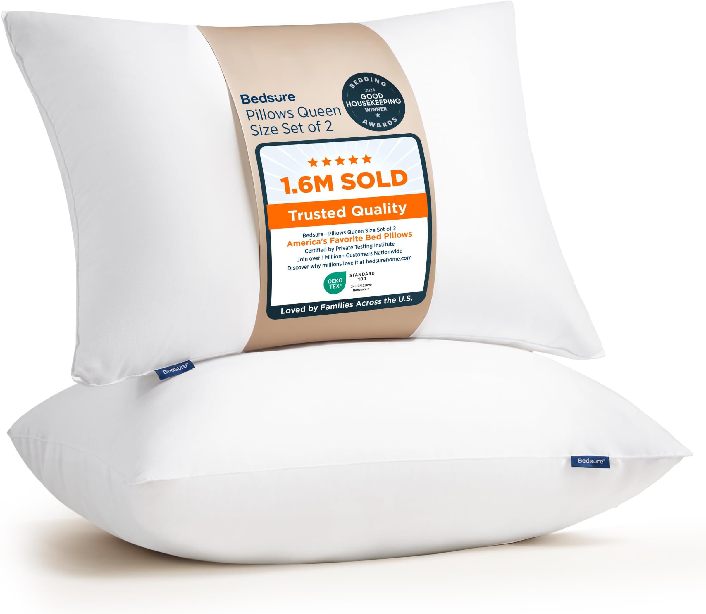 Bedsure Pillows Standard Size Set of 2 - Hotel Collection Bed Pillows for Sleeping, with Down Alternative Filling, Soft Support for Back, Stomach or Side Sleepers, Standard, 26"x19", White, 2 Pack