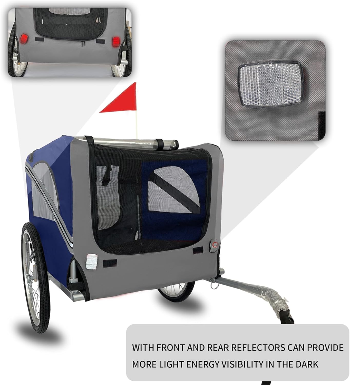 Dog Bike Trailer, Pet Bike Trailer, Folding Pet Dog Trailer Cart for Bicycle with 20 Inch Wheels, Breathable Mesh Dog Cart with 3 Entrances, Safety Flag, Up to 88 lbs