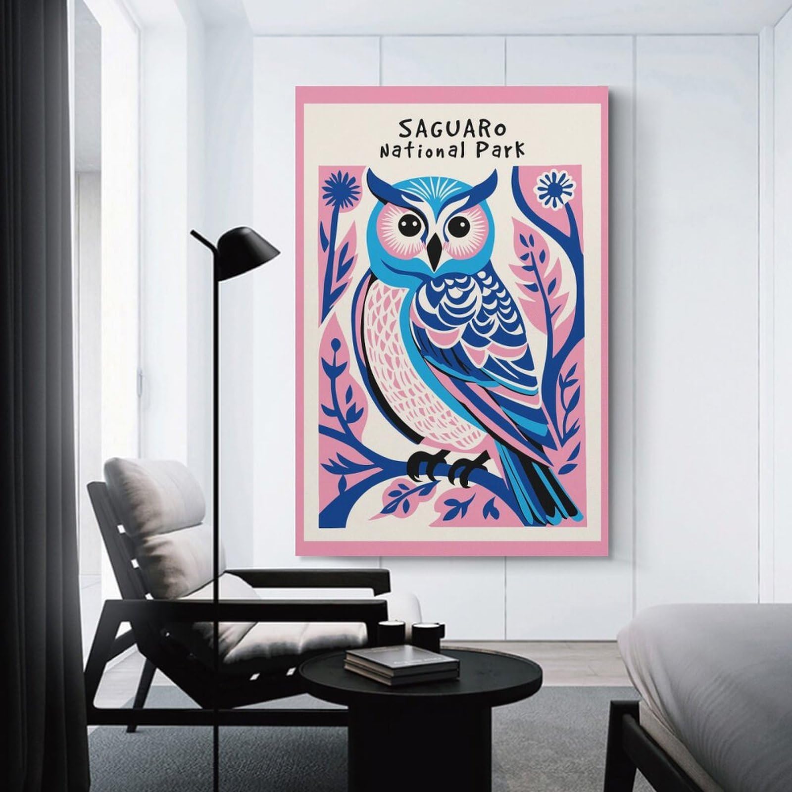 Junmoney Canvas Wall Picture Cute National Park Owl, 12x18inch(30x45cm), for Front Hall, Corridor Or Welcome Spaces, Decorative Wall Art for Narrow Spaces