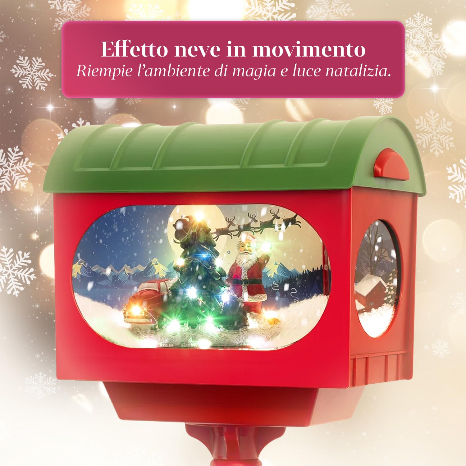 Avilia – Lampione Flash di Natale 160 cm con Musica Movimento Effetto Neve e Luci LED per Addobbi Natalizi da Esterno e Interno, Atmosfera Magica con Luce Calda e Design Fiabesco