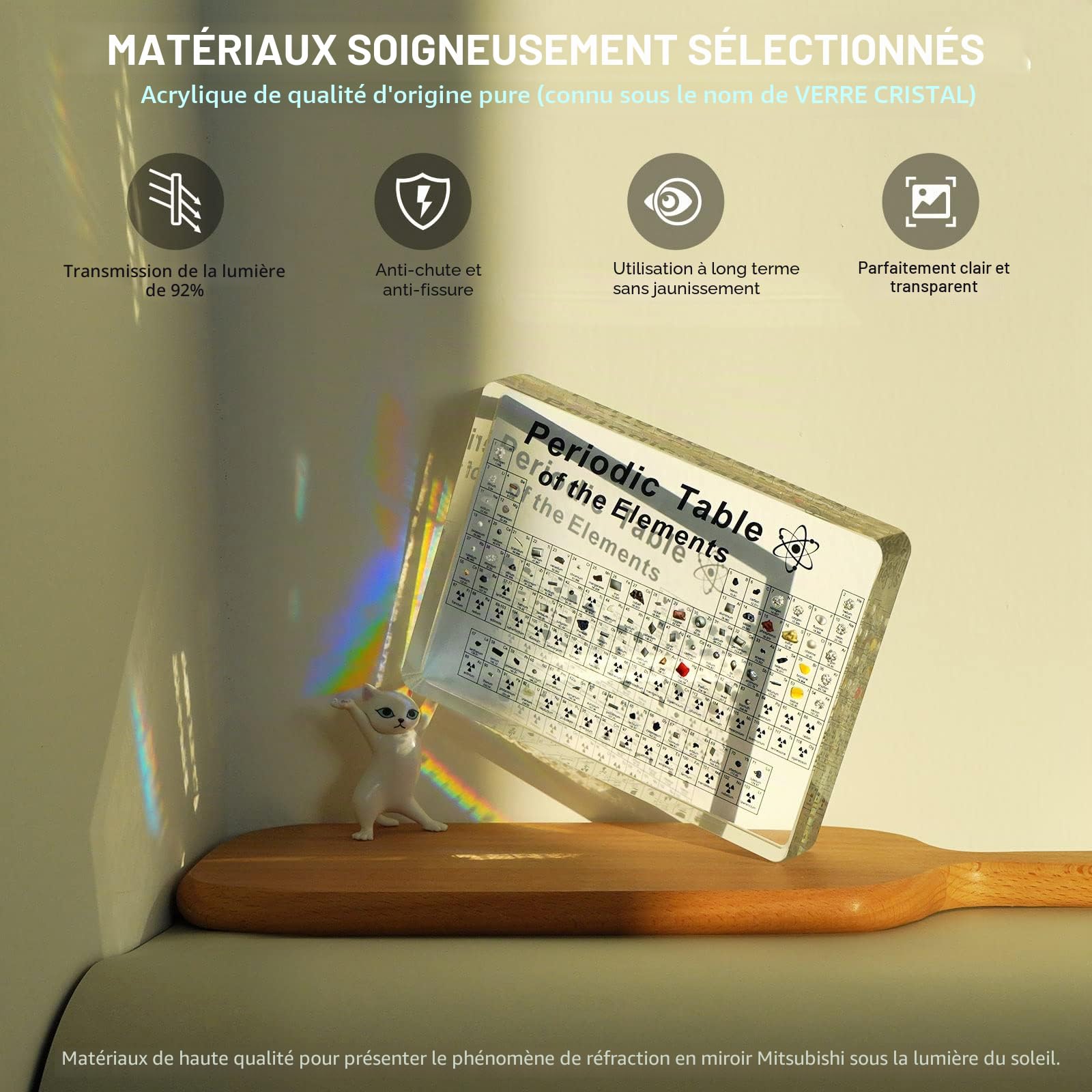 Jeebel Tableau Périodique des Éléments Réels, Tableau Periodique en Acrylique de Lampe Table LED avec Élément Vrai pour Outil Enseignement/Affichage Elements Chimiques pour Enseignant Étudiant Enfant