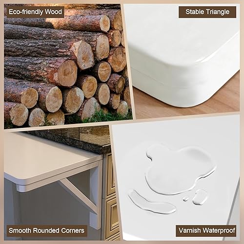 Miniatura 6 de MM MELISEN Mesa plegable montada en la pared, de madera blanca de 37.4 x 21.6 pulgadas, ahorro de espacio, para lavandería, cocina, dormitorio. Se