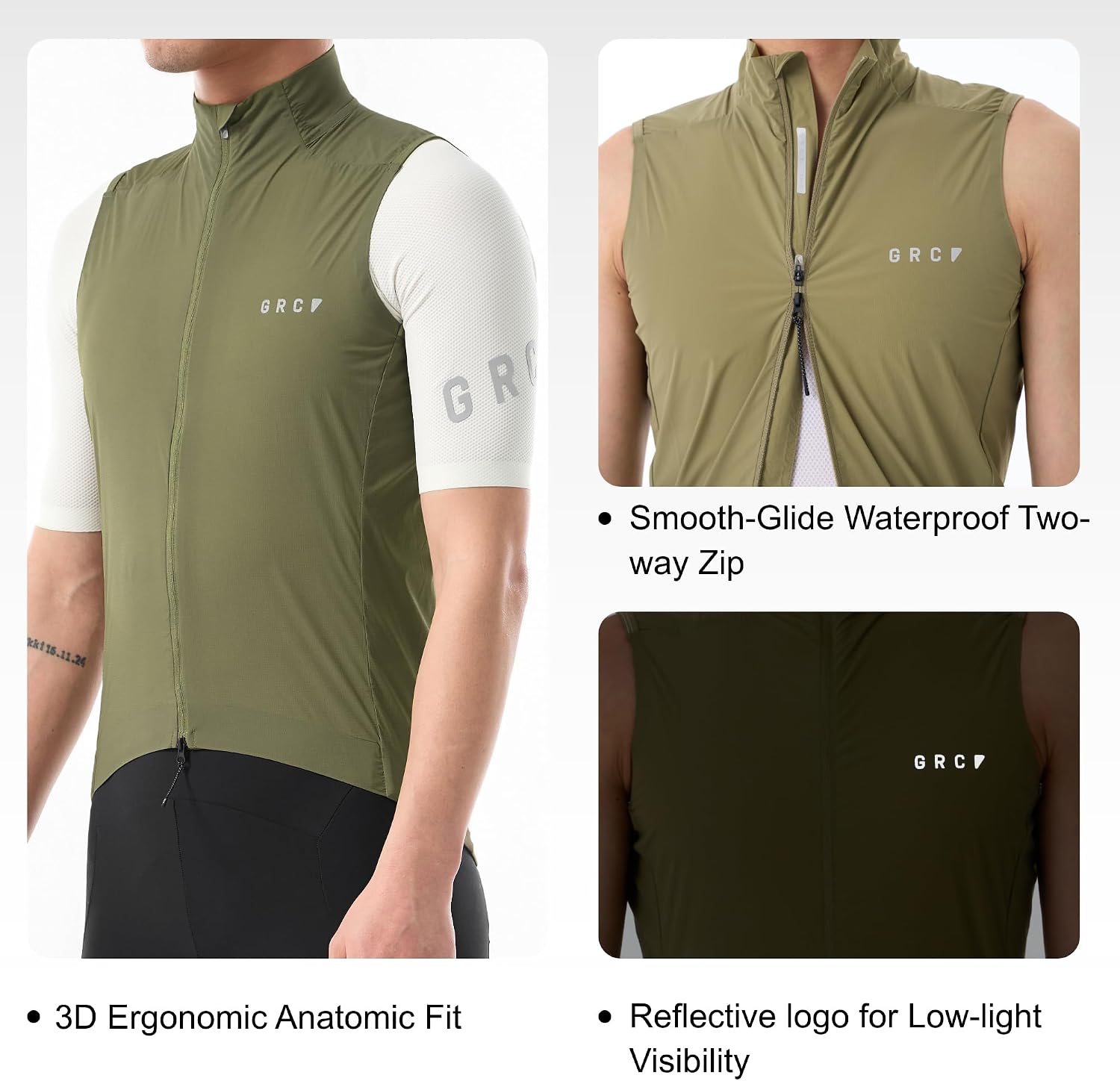 GRC Men's Cycling Vest, Summer Windproof Bike Vest, Sleeveless Windbreakers