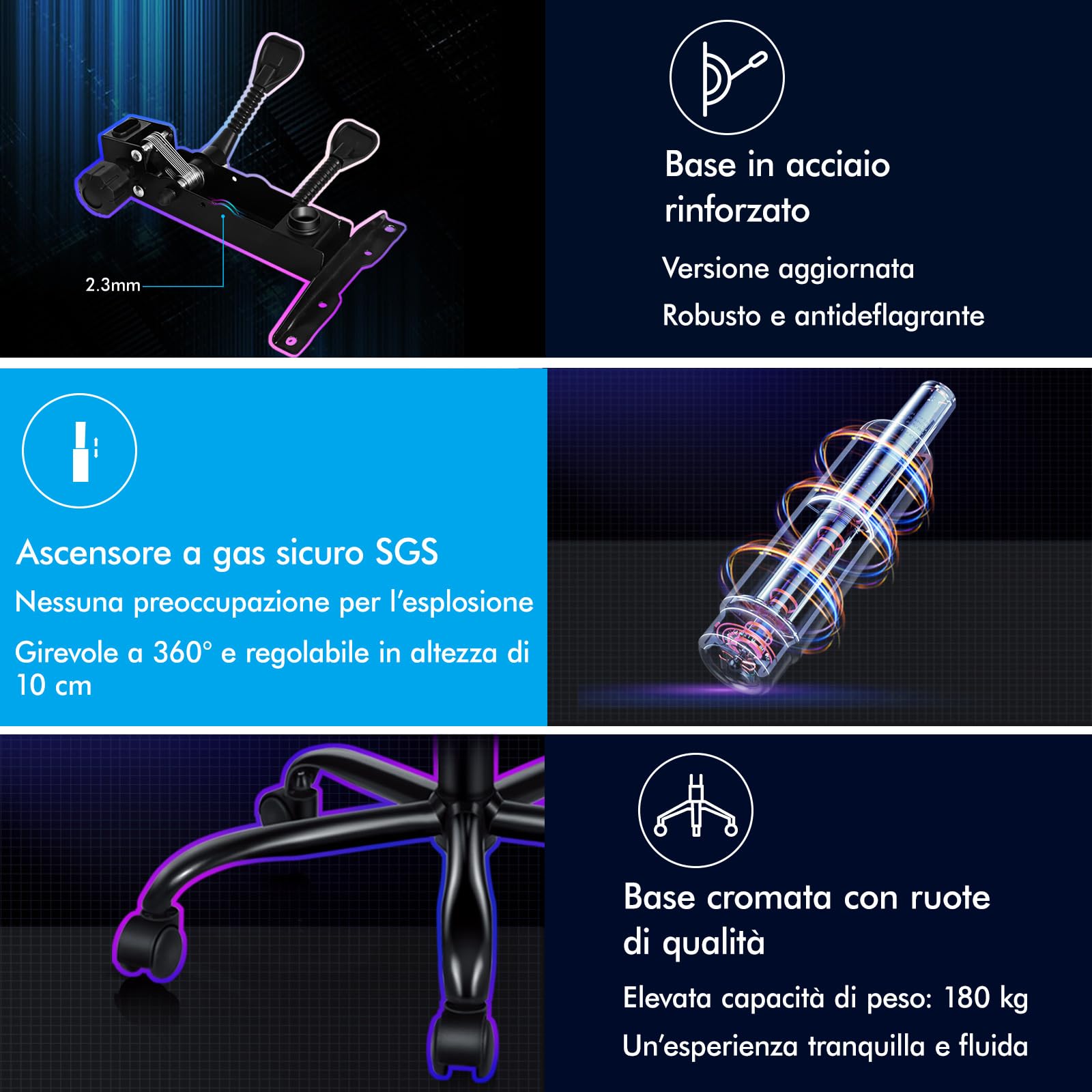 ALFORDSON Sedia Gaming Massaggiante, Sedia Gamer Professionale con Cuscino Lombare & Poggiatesta, Poltrona Ergonomica da Ufficio con Poggiapiedi, Regolabile 90-150°, Portata 180 kg, Similpelle(Grigia)