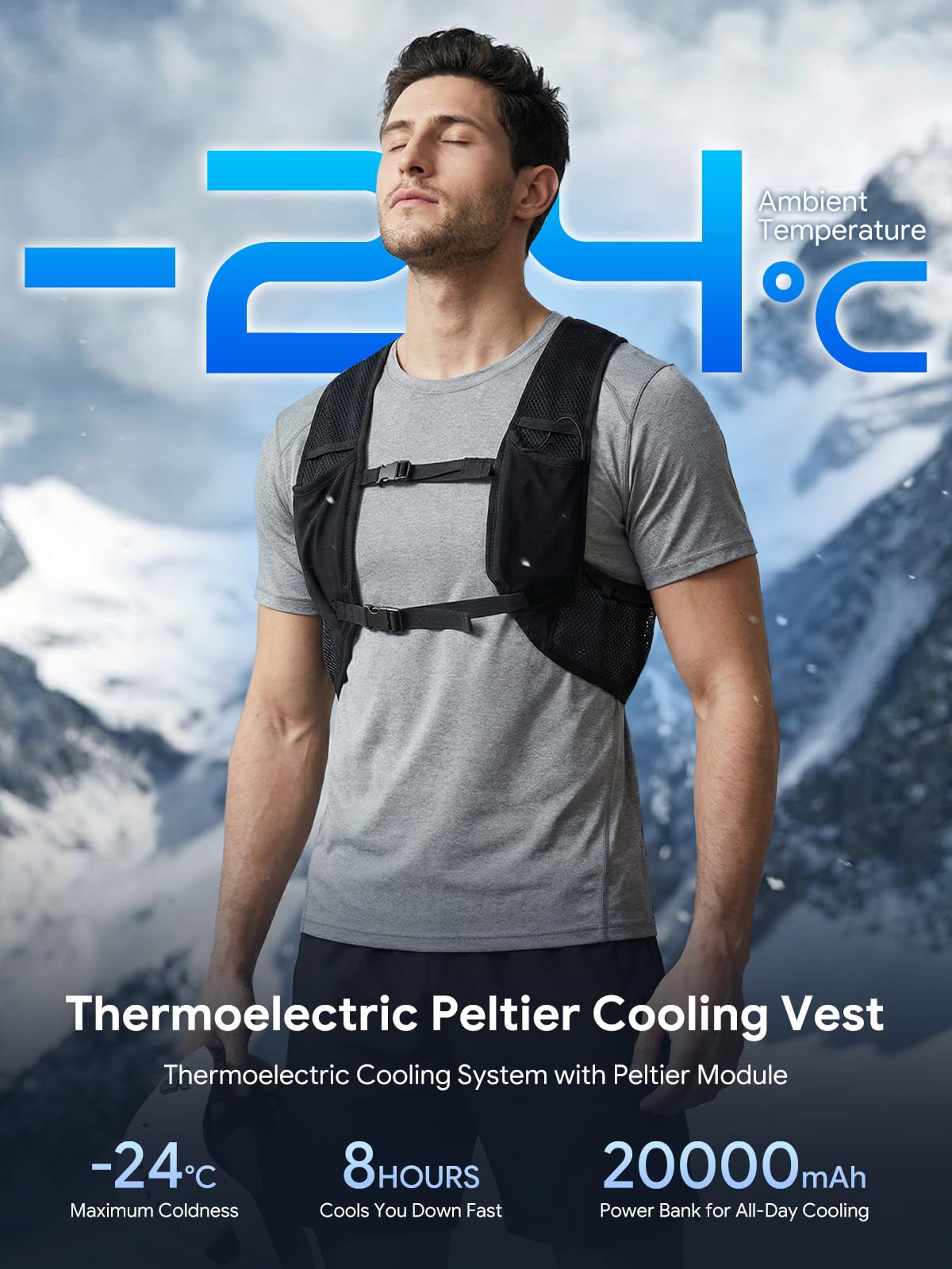 LABEWVI Peltier Chaleco refrigerante para hombre y mujer con batería externa de 20000 mAh, chaleco de verano con placa Peltier de 2 80 mm, batería, regulación de 3 niveles, larga duración, chaleco de