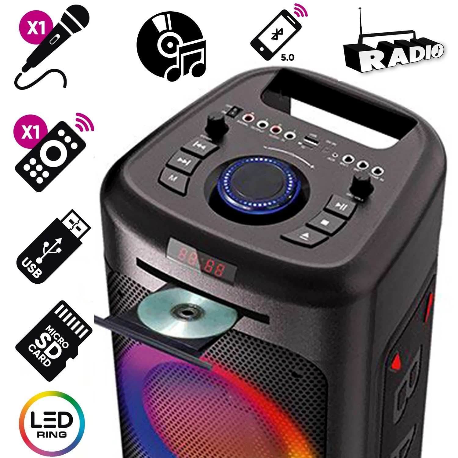 BM SONIC MS06-CD-XXL Enceinte 1000W Lecteur CD Bluetooth Karaoké