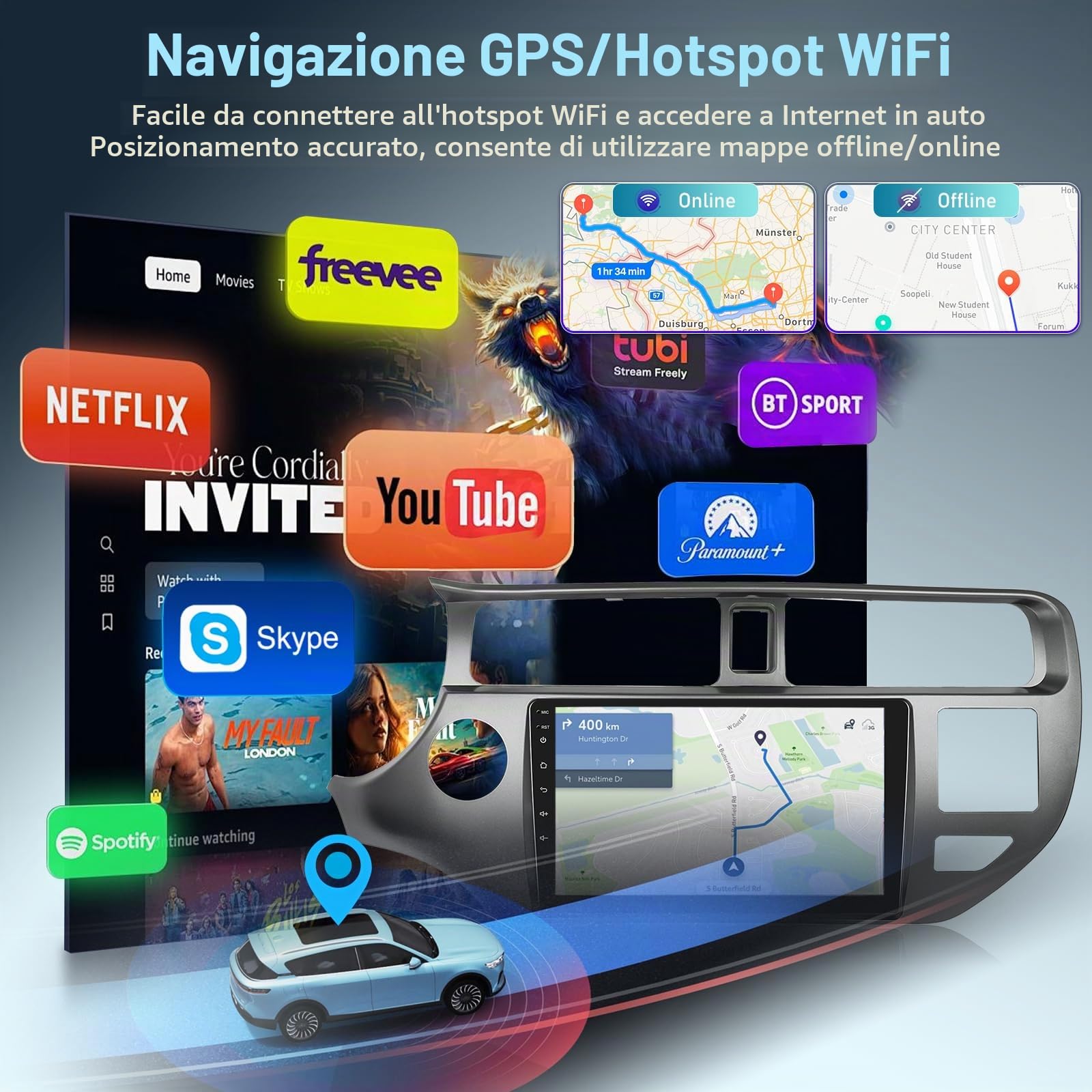 8 Core 4G+64G Autoradio per Kia Rio 2012-2015 con Senza Fili Carplay e Android Auto, 9 Pollici Android Stereo Auto con WiFi/GPS/Bluetooth 5.1/DPS Hi-Res/FM RDS