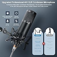 Vista 2 de Paquete de equipo de podcast, interfaz de audio y micrófono condensador XLR, equipo de estudio con alimentación fantasma de 48 V, Bluetooth