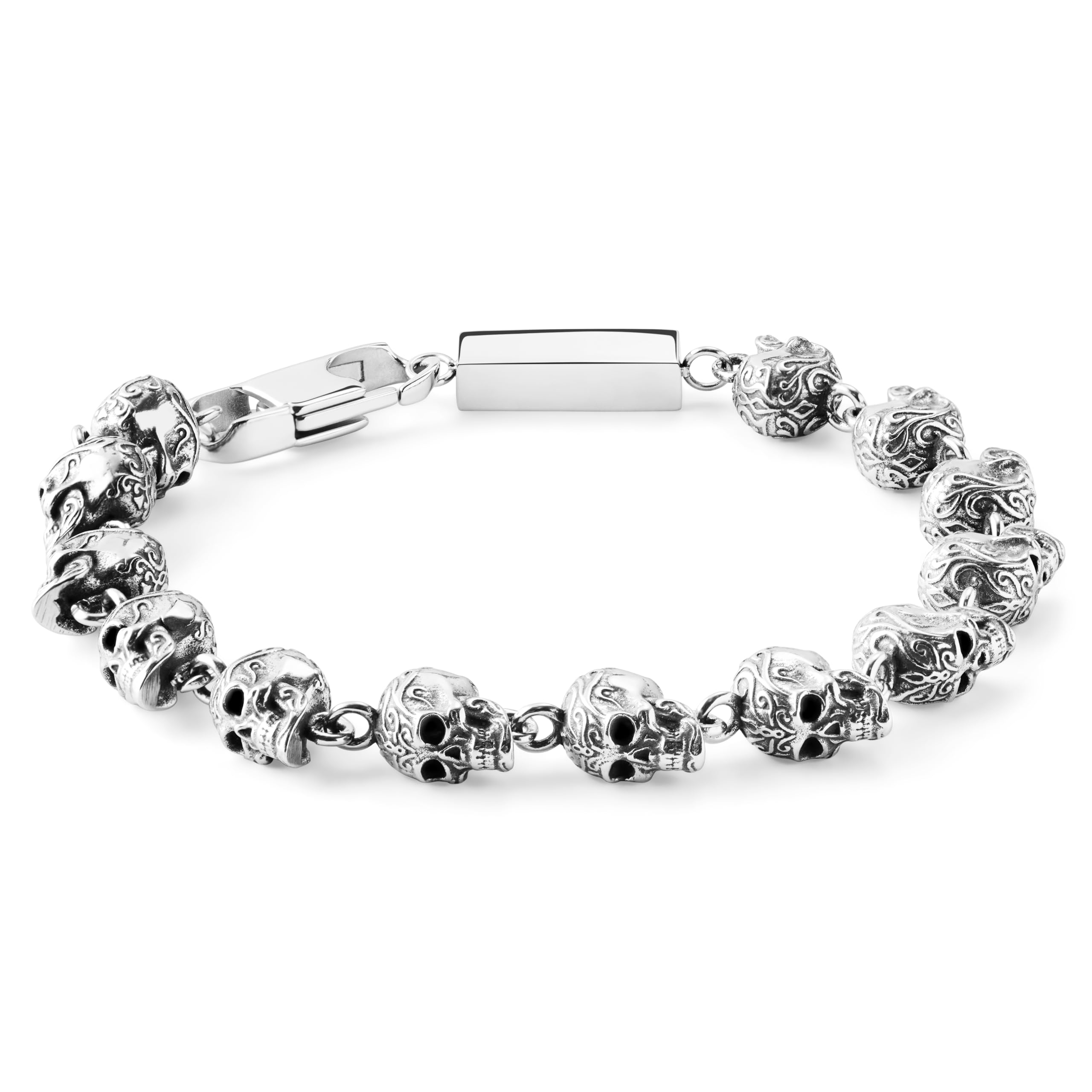 Arkai by Trendhim Pulsera para hombre con perlas de calavera de acero inoxidable, cierre de latón robusto y diseño detallado, diseño danés, accesorio informal