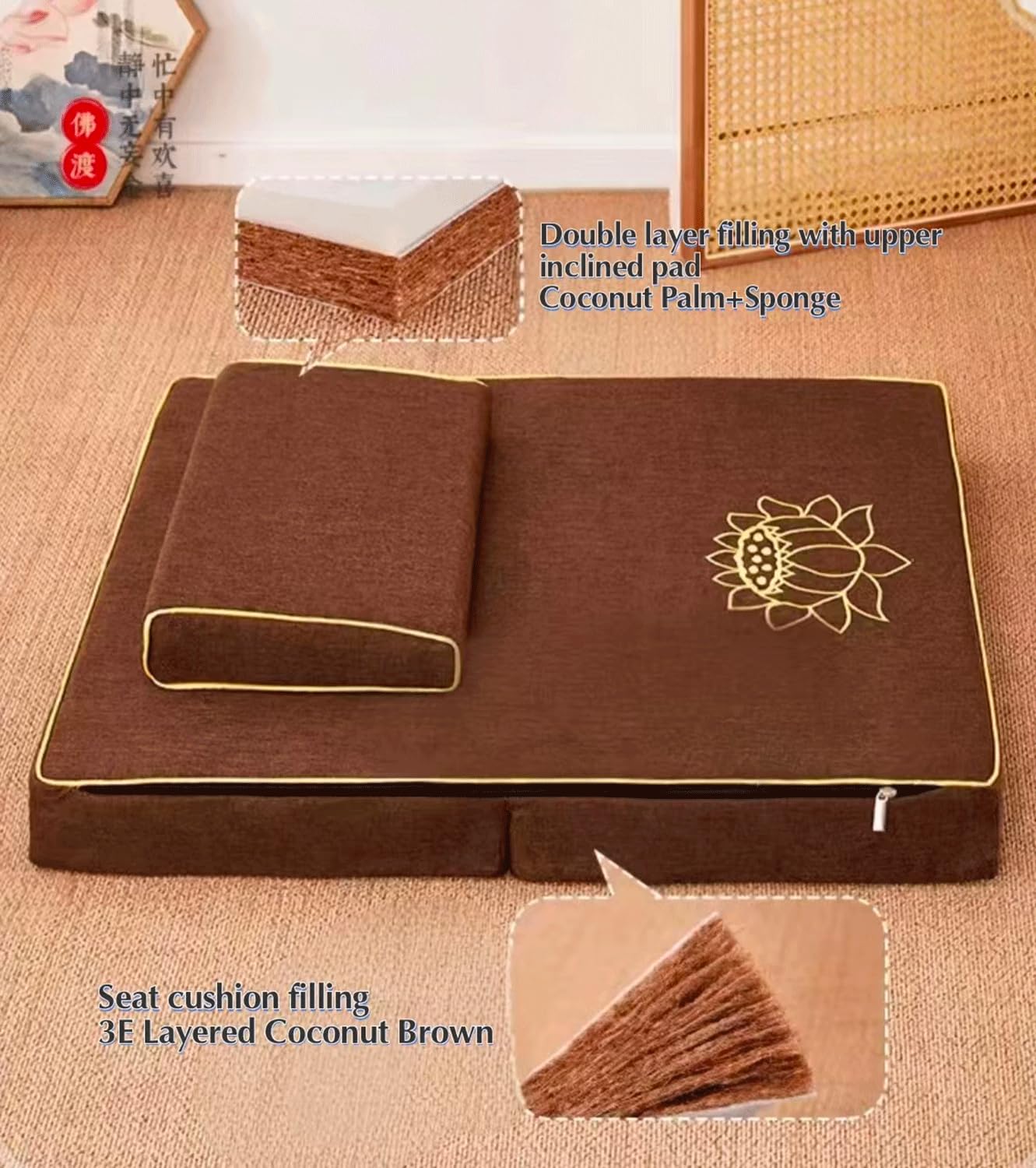Juego De Estera De Cojín Para Meditación, Esterilla De Yoga Grande Y Gruesa, Almohadas De Suelo De Refuerzo, Asientos Para Adultos, Accesorios De Meditación(Size:70x70cm(28x28inch),Color:azul)