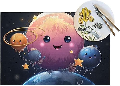 Miniatura 5 de 6 PCS PVC Placemats Set Place Mats Cute Planet Non-Slip Weave Place Mats 12" x 18" Farmhouse Table Mat Set for Family Dinners Wedding Parties