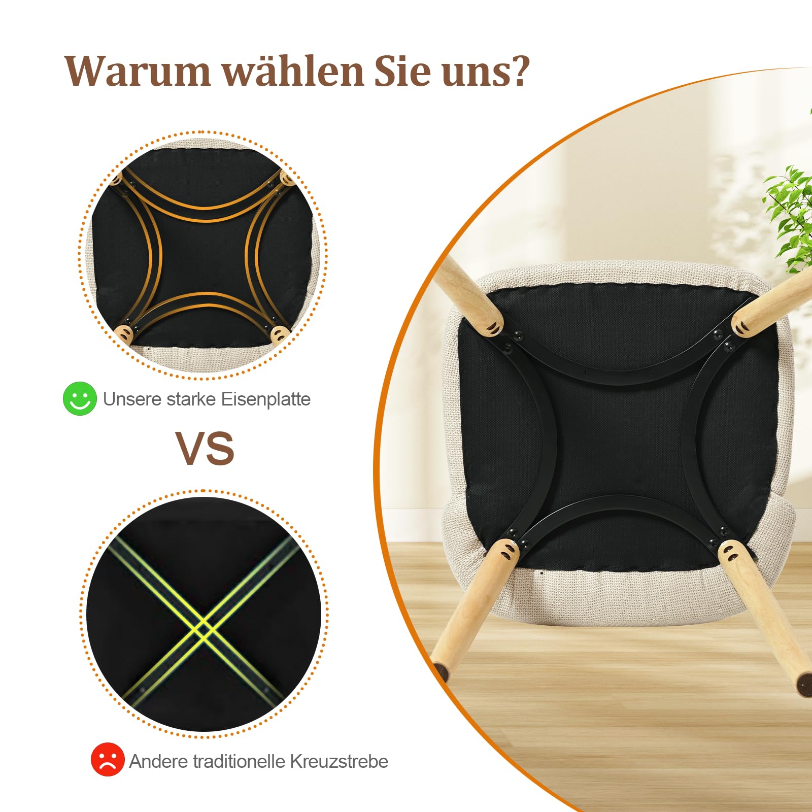 Lot de 4 Chaises de Salle à Manger Beige avec Pieds en Bois, Chaise Cuisine Rembourrée en Lin, Chaise Fauteuil pour Salle à Manger Salon Cuisine Bureau