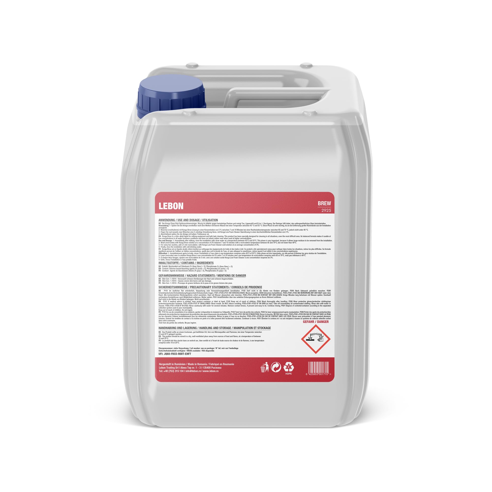 Konga Brew Nettoyant professionnel pour systèmes CIP, brasseries et industrie alimentaire, nettoyant alcalin, élimine les graisses, les protéines et les dépôts organiques (10 l)