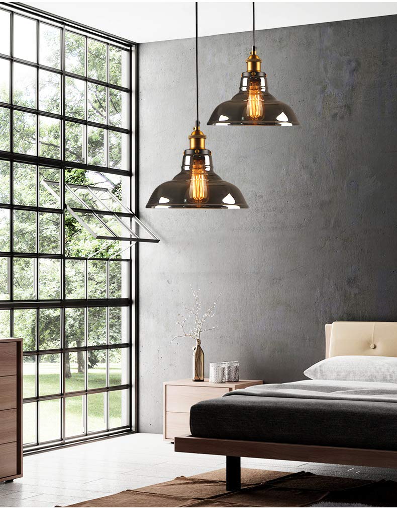 Esoes Verre Rétro Suspensions Luminaires Industrielle Vintage Plafonniers Lustre Edison Culot E27 Eclairage de Plafond Lampe Suspensions (Ampoule Non inclut)
